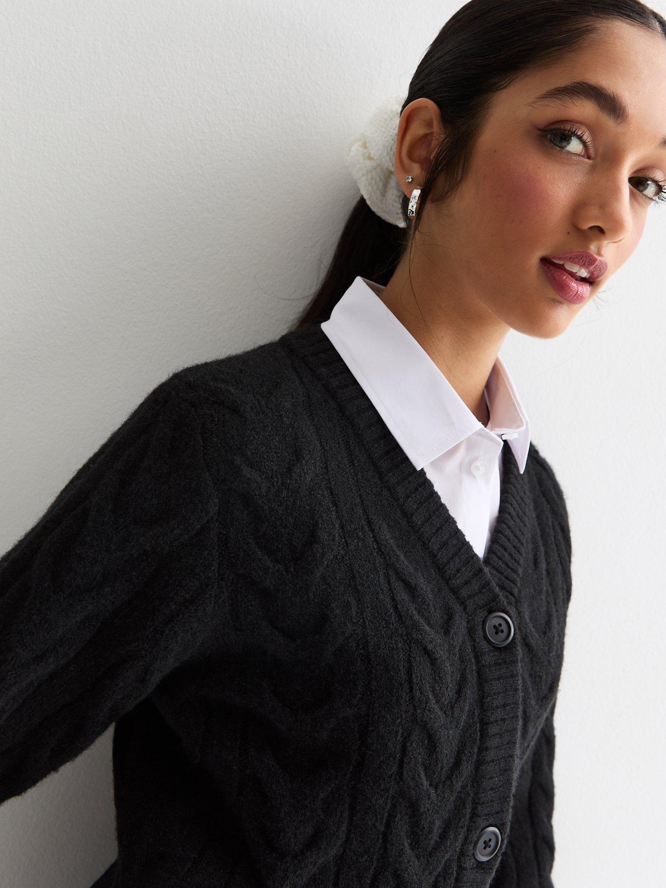 new-look-915-girls-black-cable-knit-school-cardiganoutfit