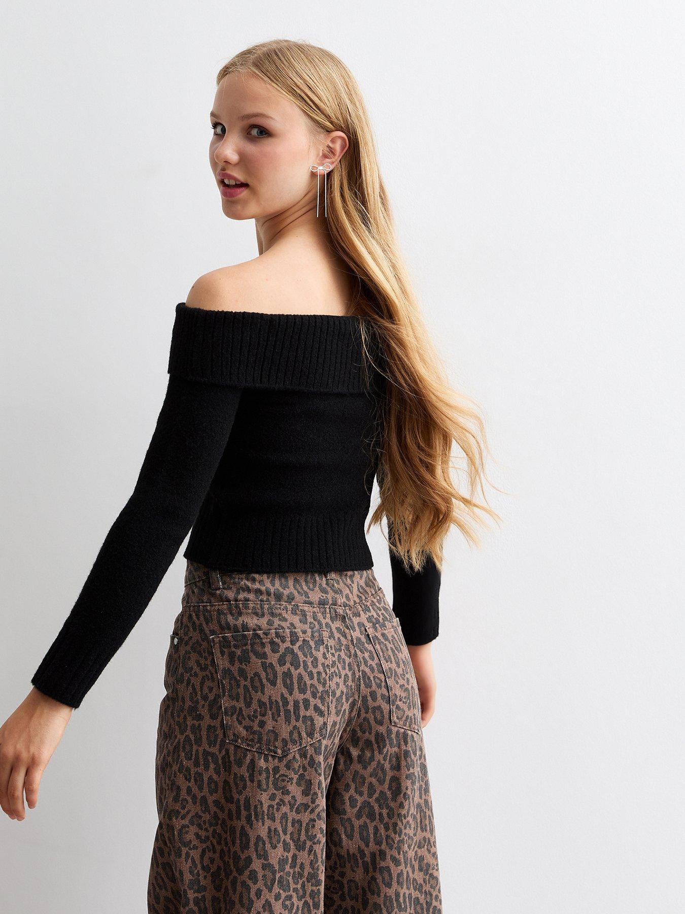 new-look-915-girls-black-knit-bardot-jumperback