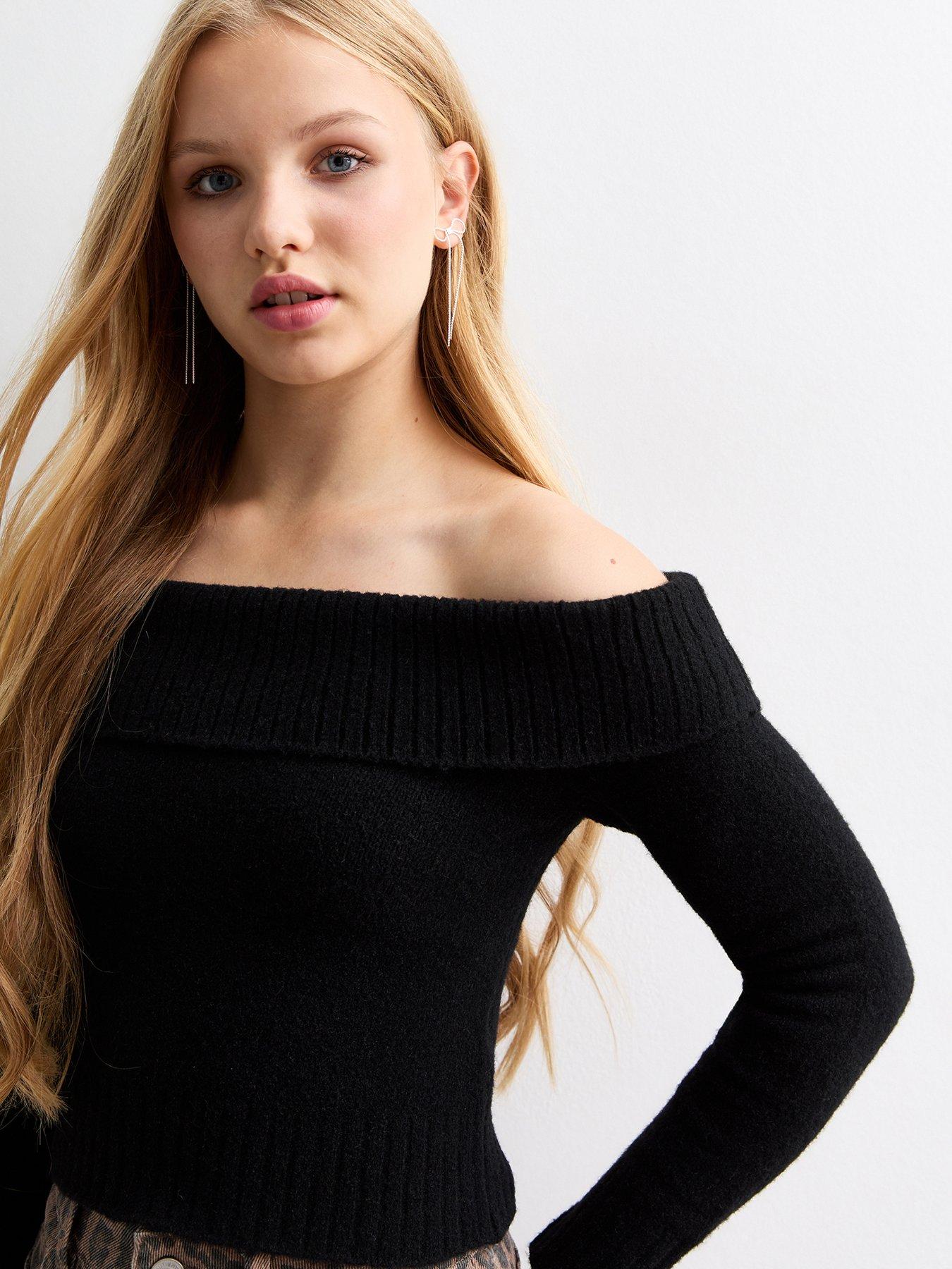 new-look-915-girls-black-knit-bardot-jumperoutfit