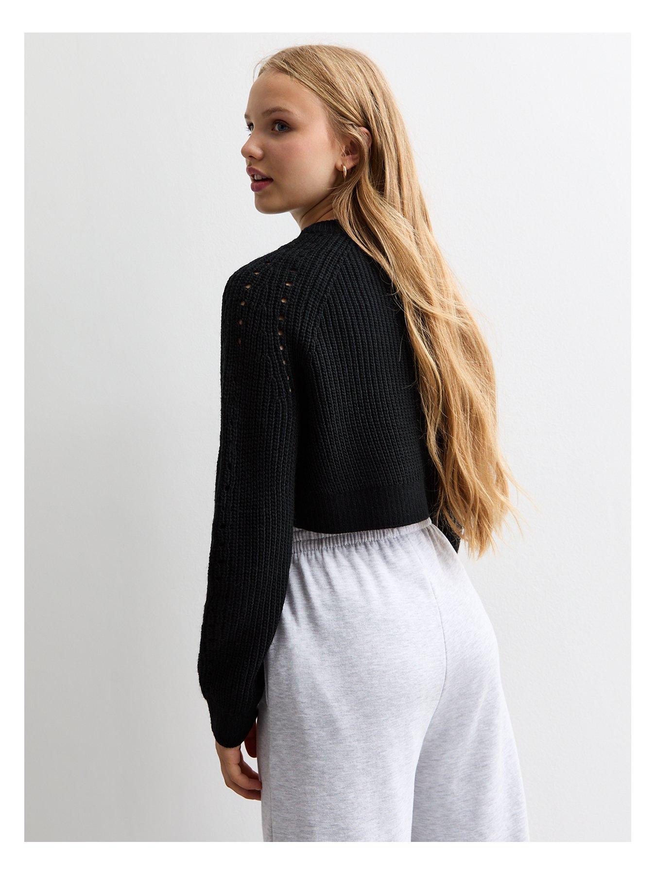 new-look-915-girls-black-hole-detail-crew-neck-crop-jumperback