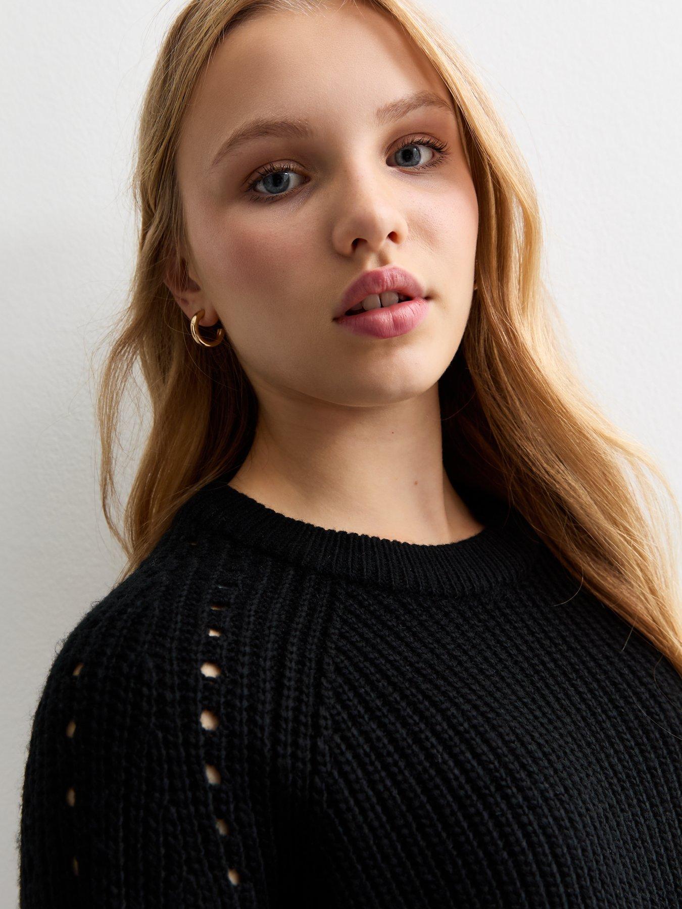 new-look-915-girls-black-hole-detail-crew-neck-crop-jumperdetail