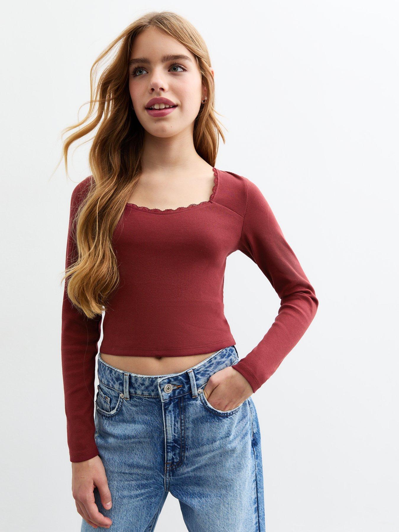 new-look-915-girls-burgundy-scoop-neck-ribbed-jersey-top