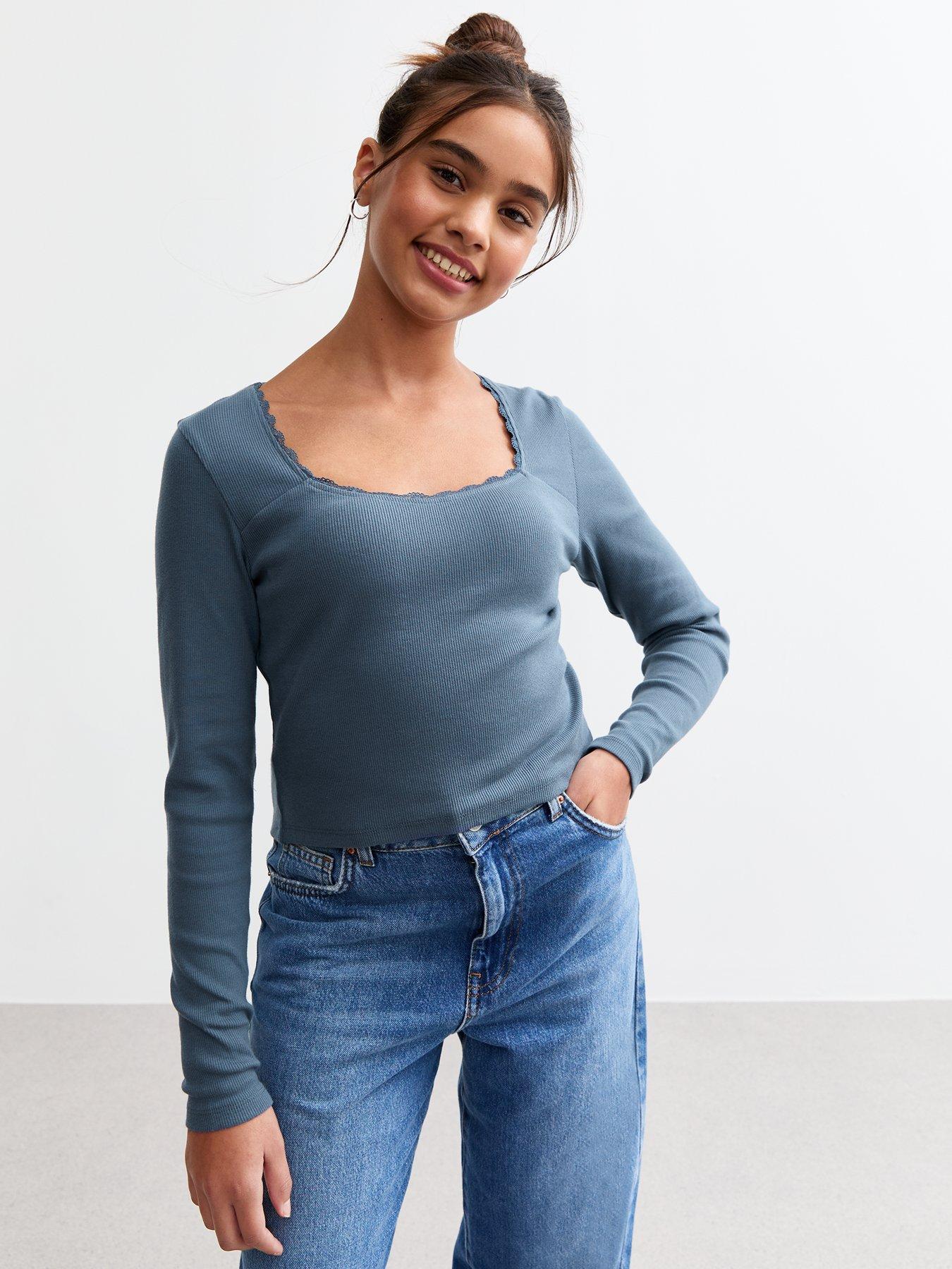 new-look-915-girls-blue-scoop-neck-ribbed-jersey-top