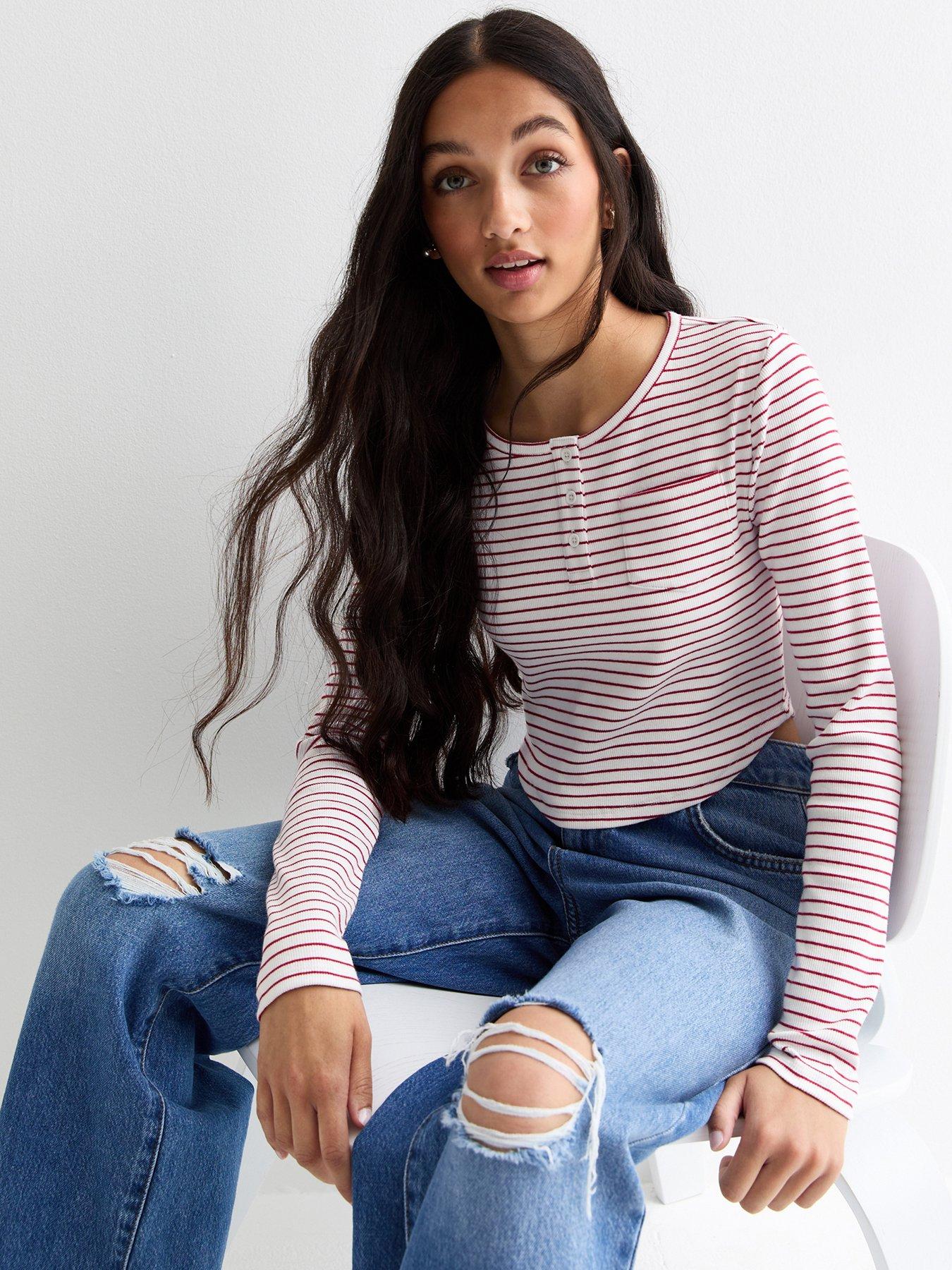 new-look-915-girls-red-stripe-long-sleeve-ribbed-button-detail-topstillFront