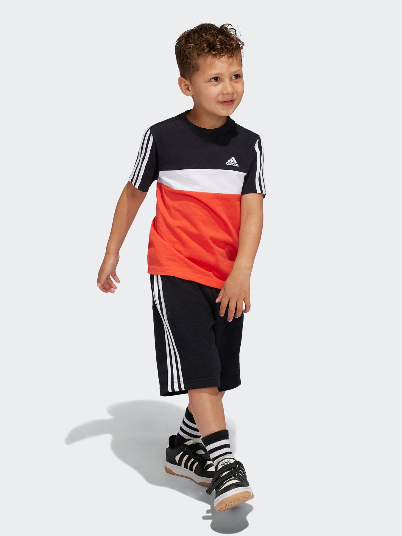 adidas-sportswear-junior-boys-essentials-3-stripe-t-shirt-blackredstillFront