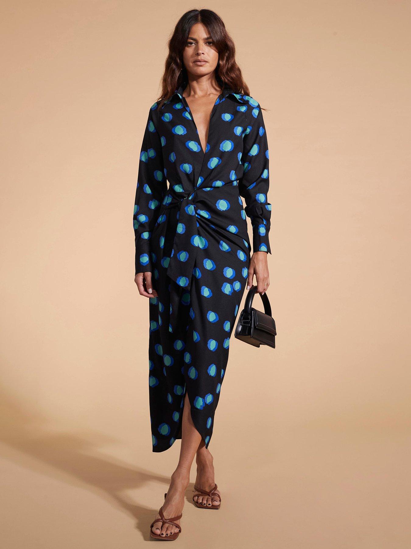 Image of Dancing Leopard Polka Dot Wrap Dress - Blue