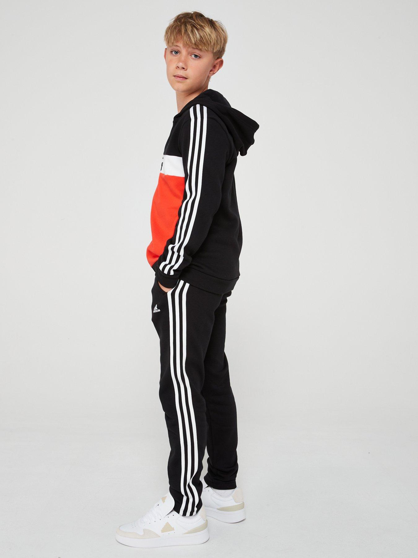 adidas-sportswear-junior-boys-essentials-3-stripe-tracksuit-blackredstillFront