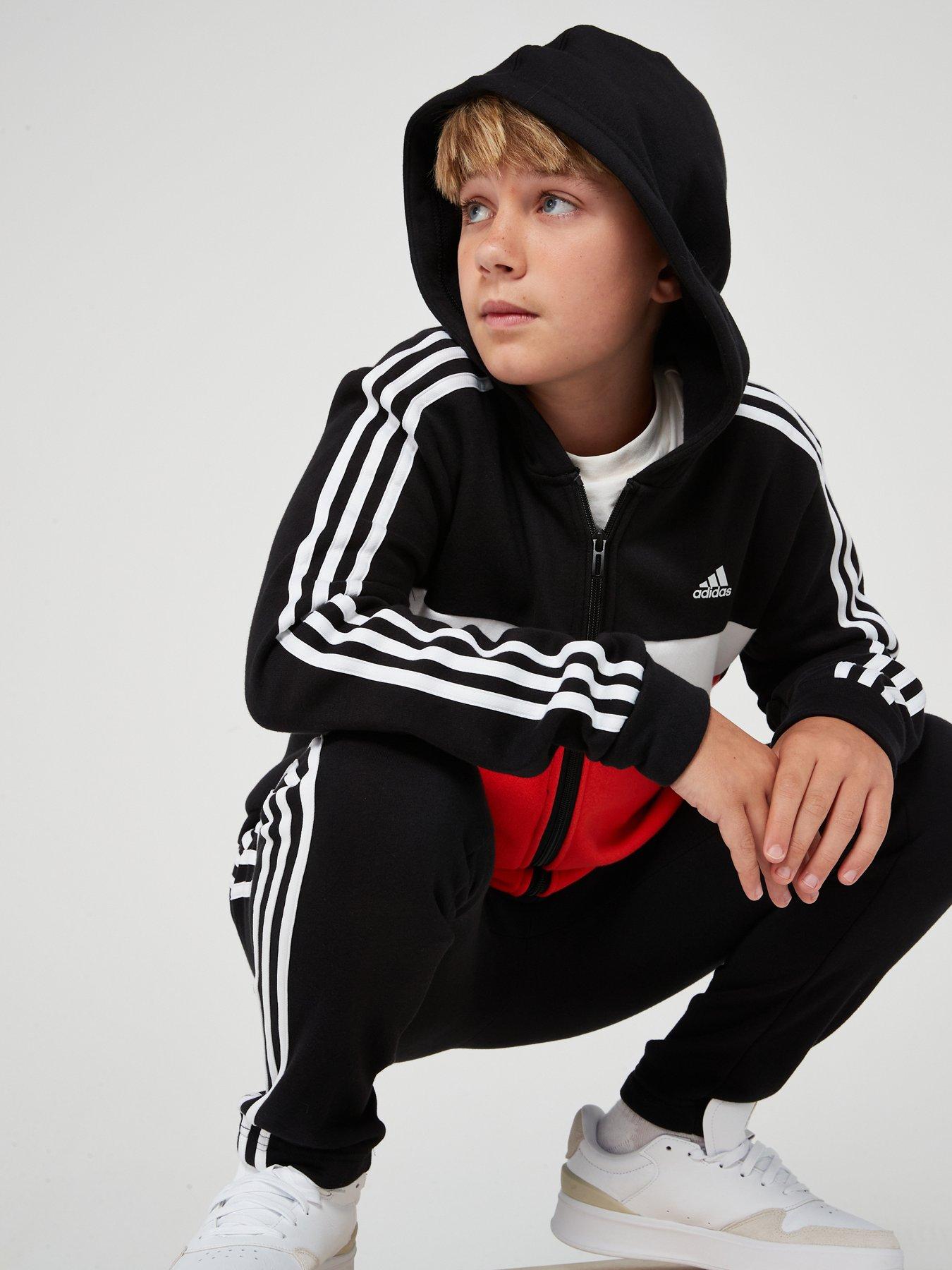 adidas-sportswear-junior-boys-essentials-3-stripe-tracksuit-blackreddetail