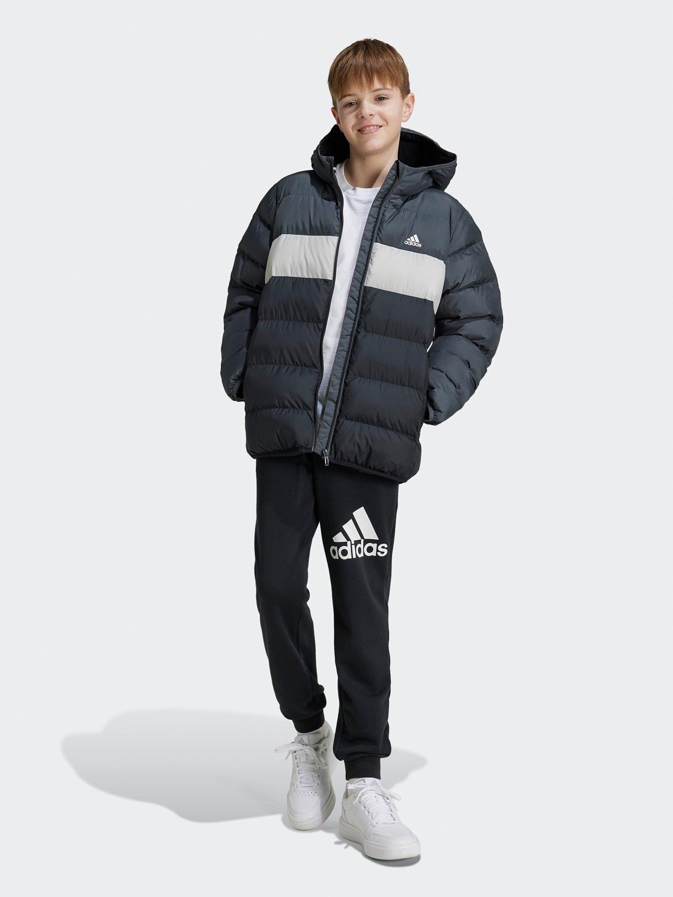 adidas-sportswear-junior-unisex-padded-jacket-blackgreystillFront