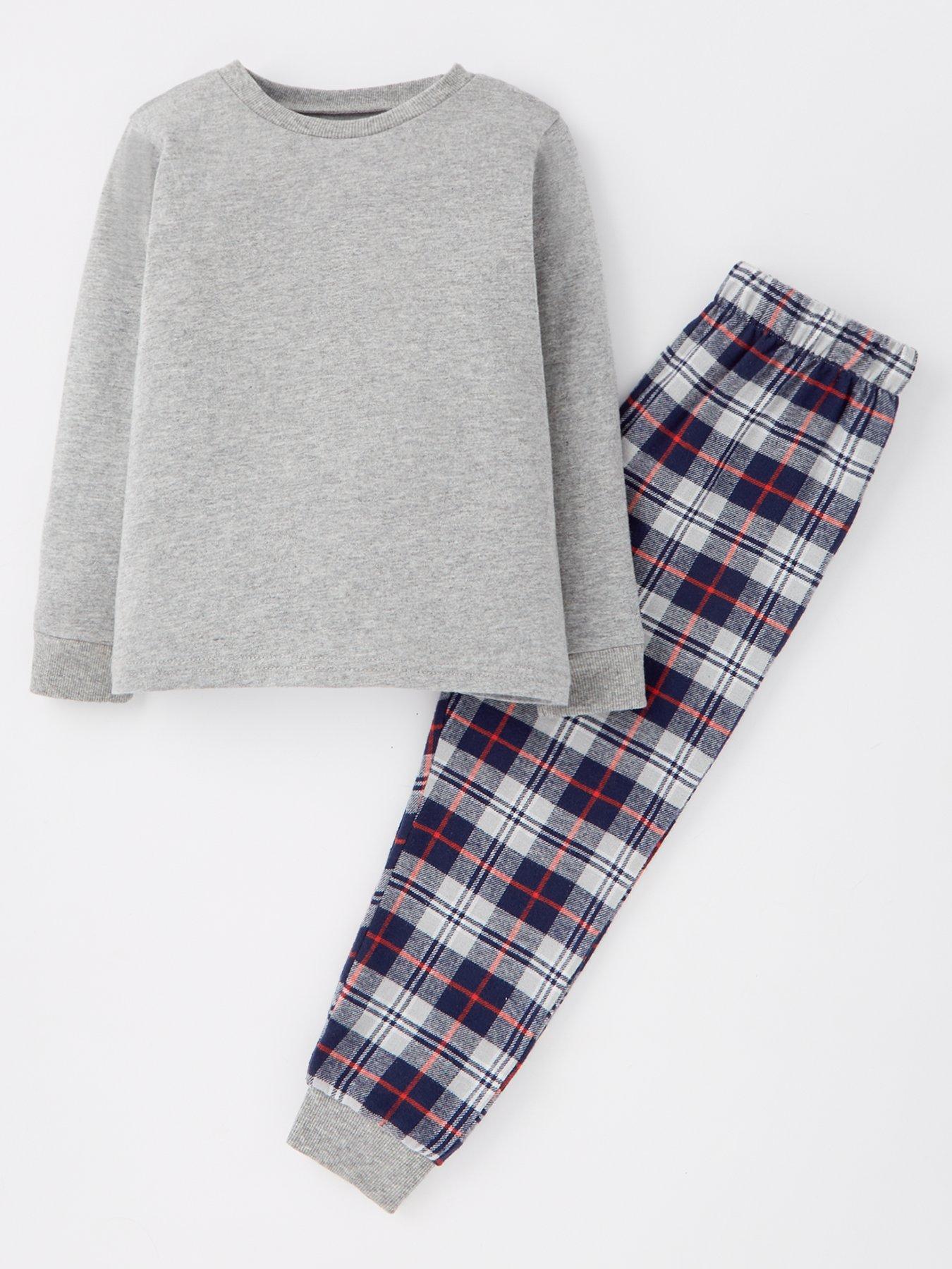 Image 1 of 4 of Mini V by Very Boys Longsleeve Rib And Check Pyjama set - Multi