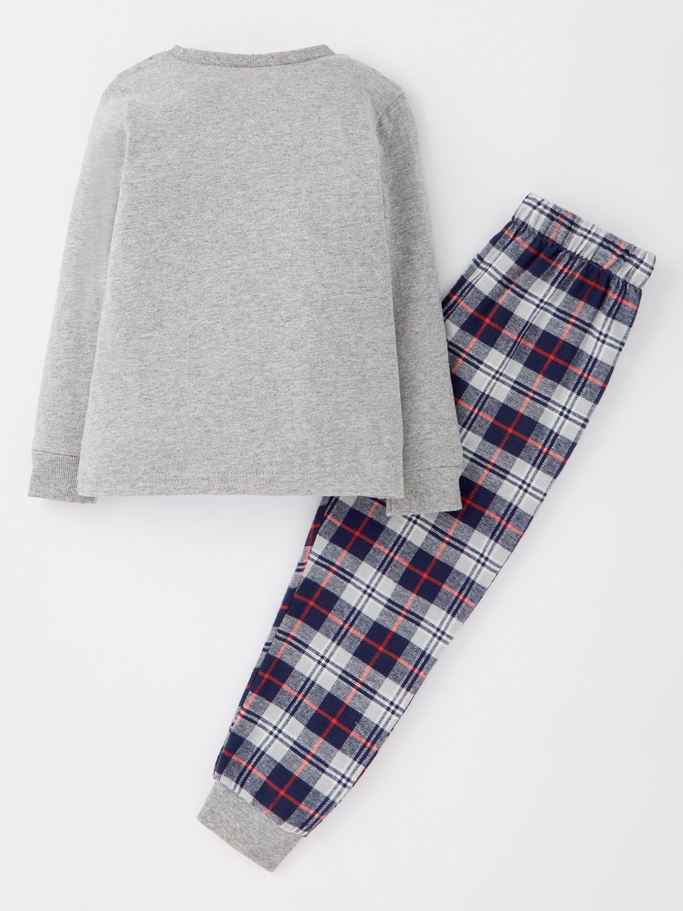 Image 2 of 4 of Mini V by Very Boys Longsleeve Rib And Check Pyjama set - Multi
