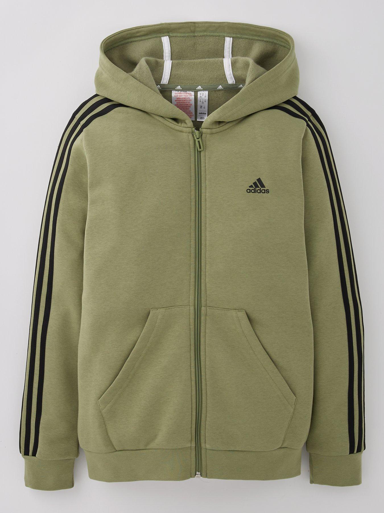 adidas-sportswear-junior-boys-essentials-3-stripe-full-zip-hoodie-greenfront