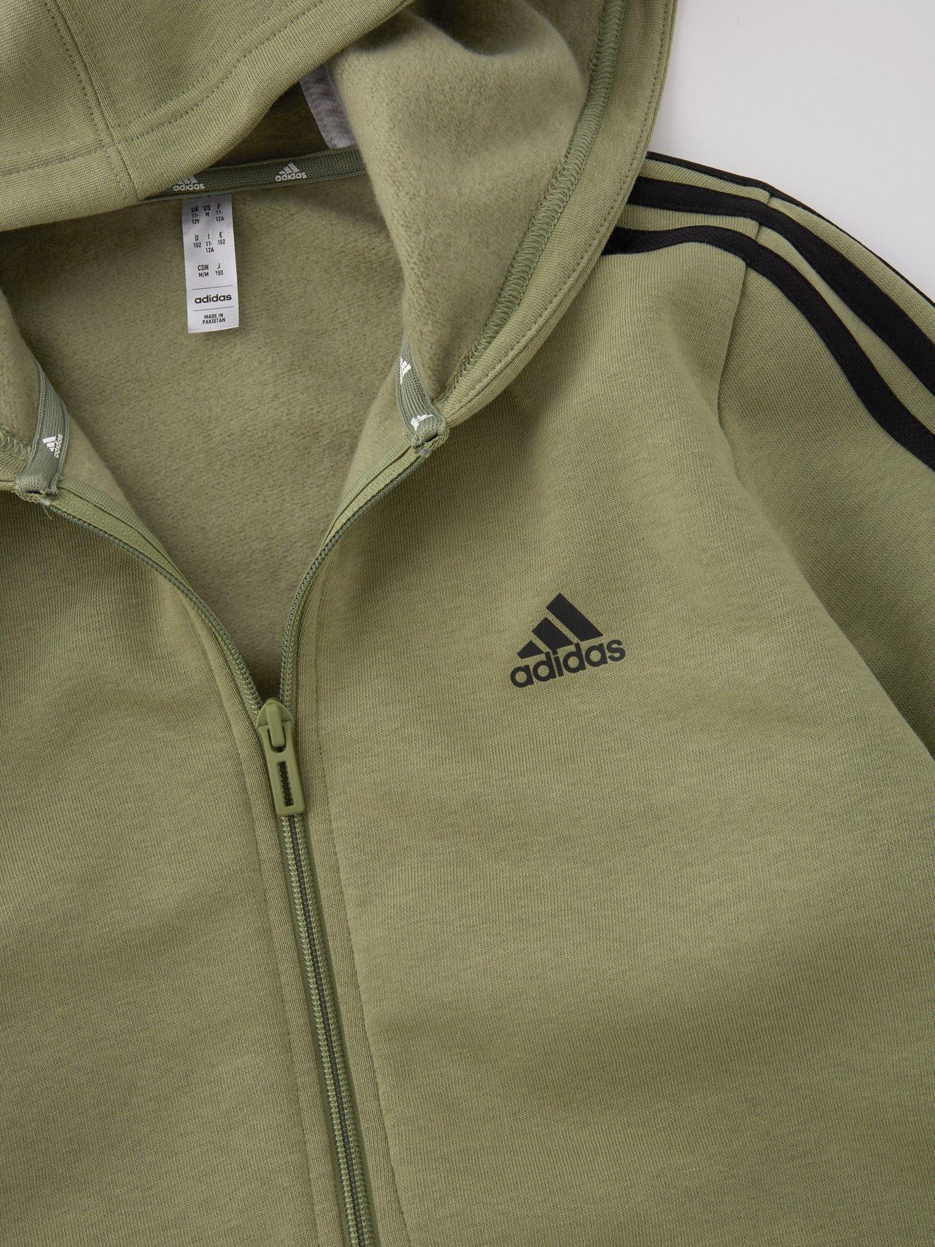 adidas-sportswear-junior-boys-essentials-3-stripe-full-zip-hoodie-greenoutfit