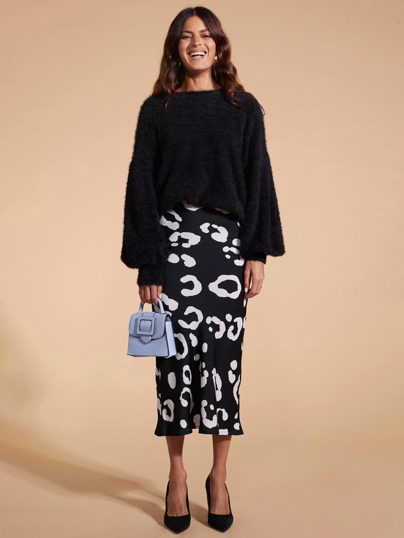 undefined Leopard Printed Midi Skirt - Black