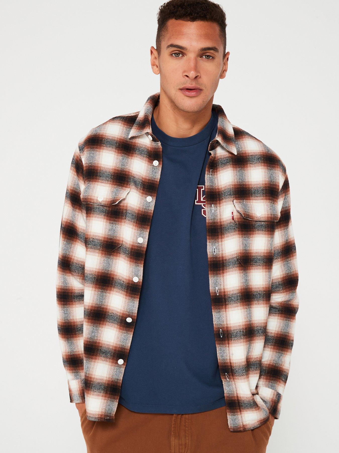undefined Button Down Long Sleeve Check Shirt - Brown