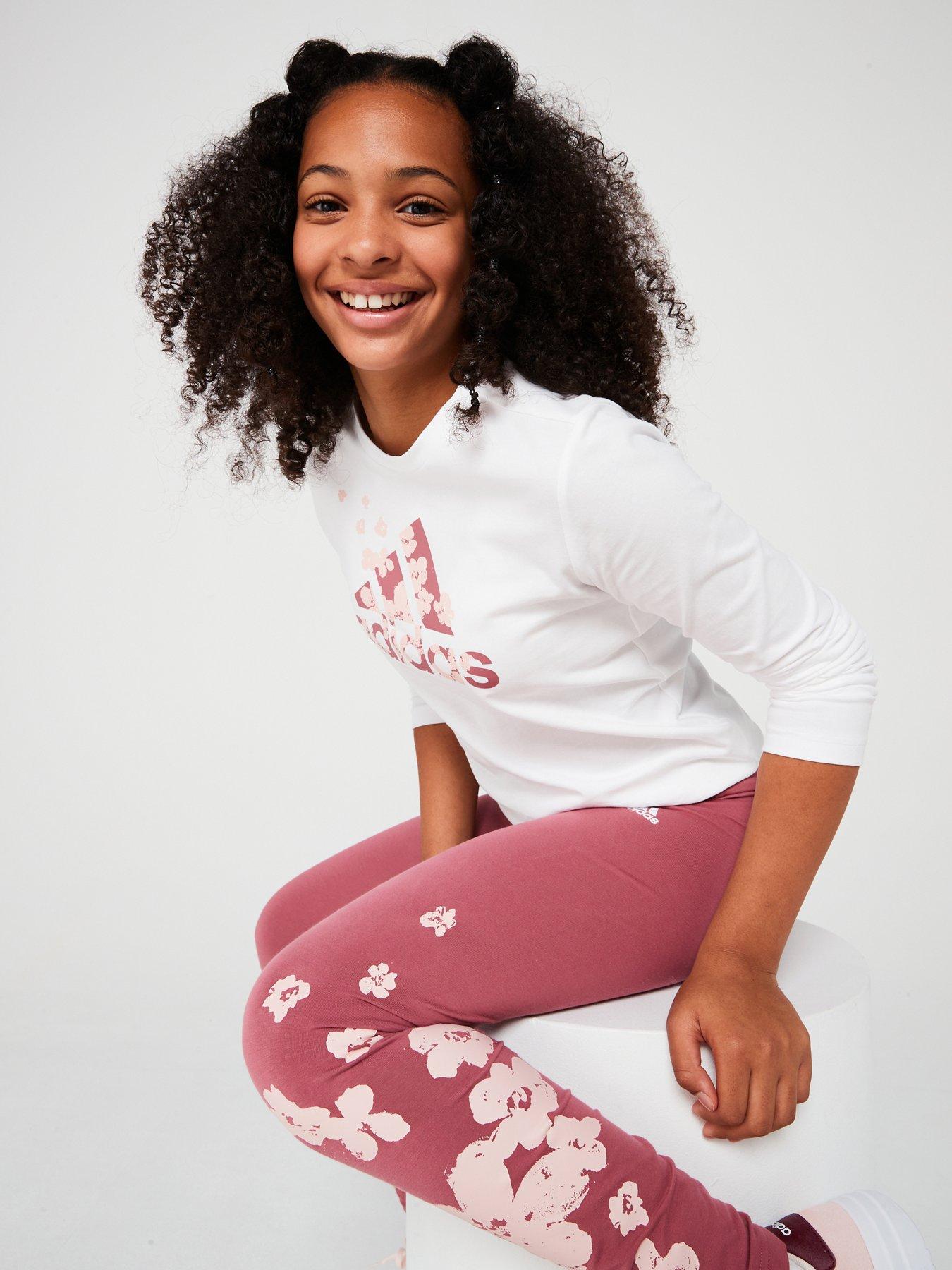 adidas-sportswear-junior-girls-flower-long-sleeve-top-and-legging-set-whitepurple