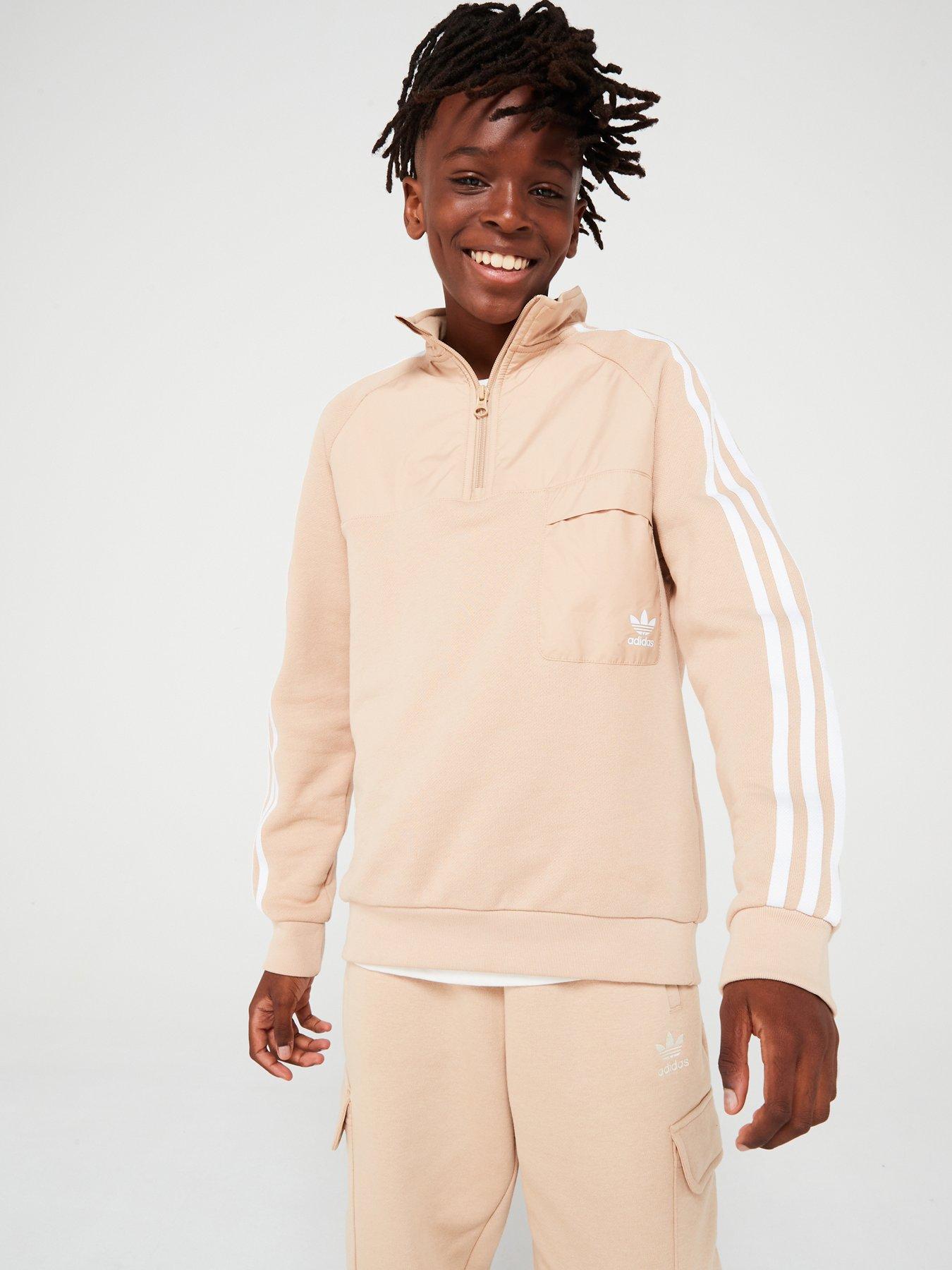 adidas-originals-older-unisex-half-zip-crew-beige