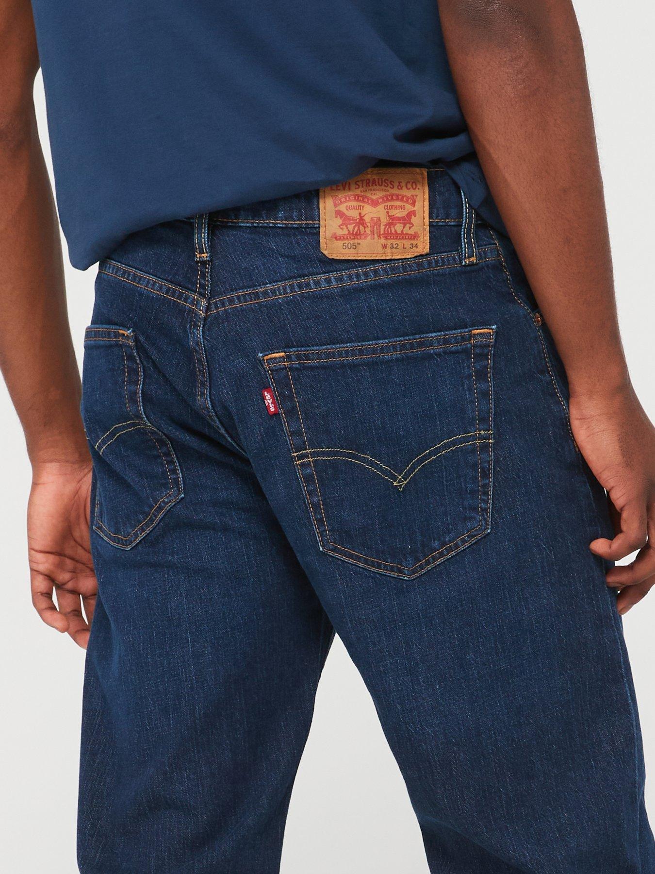 Image 4 of 5 of Levi's 505 Regular Straight Fit Jeans - Nail Loop Knot - Dark Blue