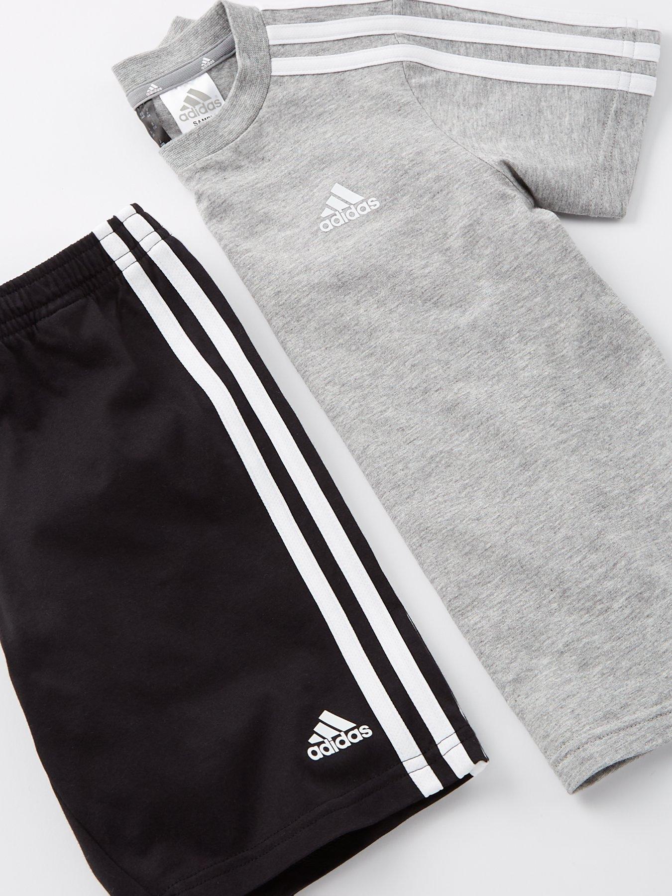 adidas-sportswear-kids-unisex-essentials-3-stripe-t-shirt-and-short-set-blackgreydetail