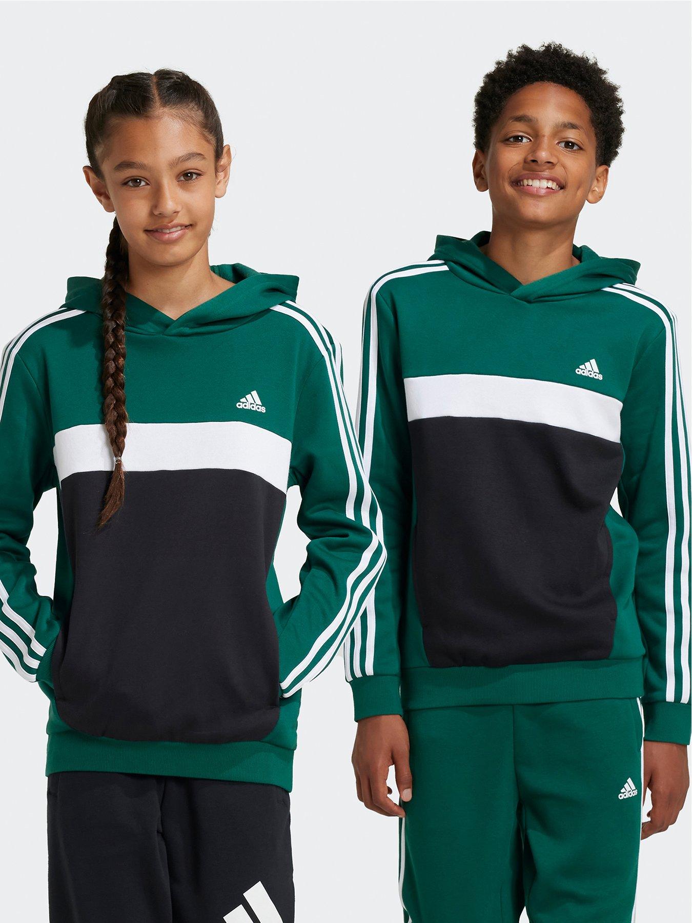 adidas-sportswear-older-unisex-3-stripe-tiberio-fleece-hoodie-greenblack