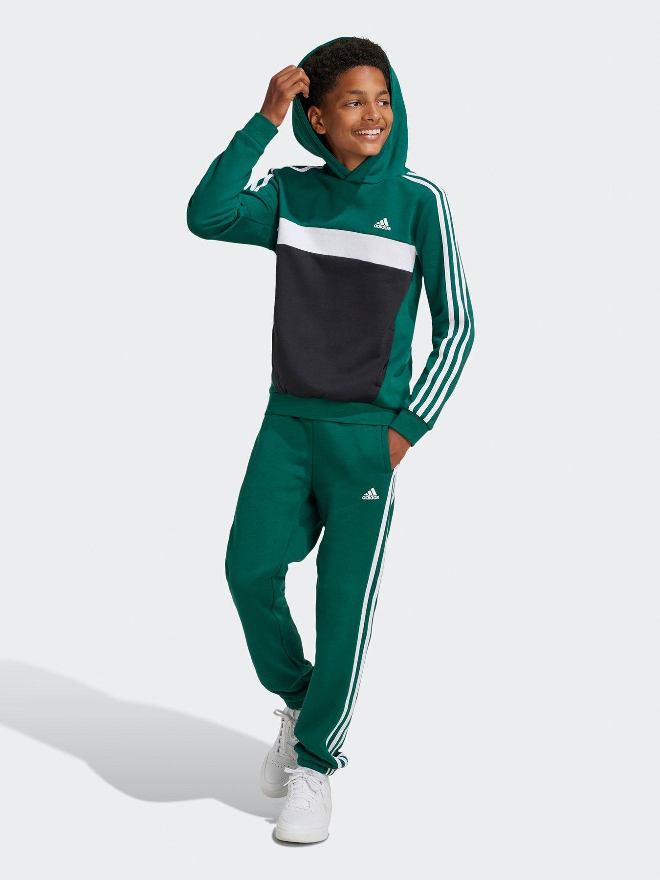 adidas-sportswear-older-unisex-3-stripe-tiberio-fleece-hoodie-greenblackstillFront