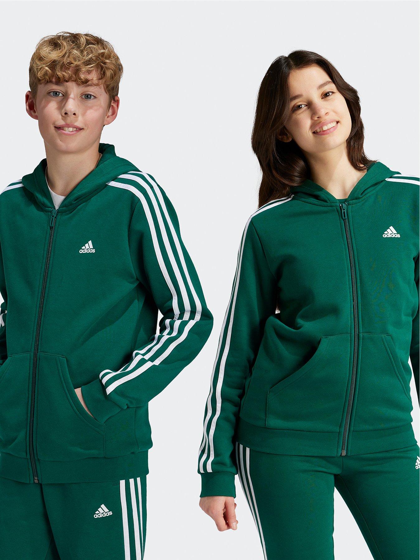 adidas-sportswear-junior-boys-essentials-3-stripe-full-zip-hoodie-greenfront