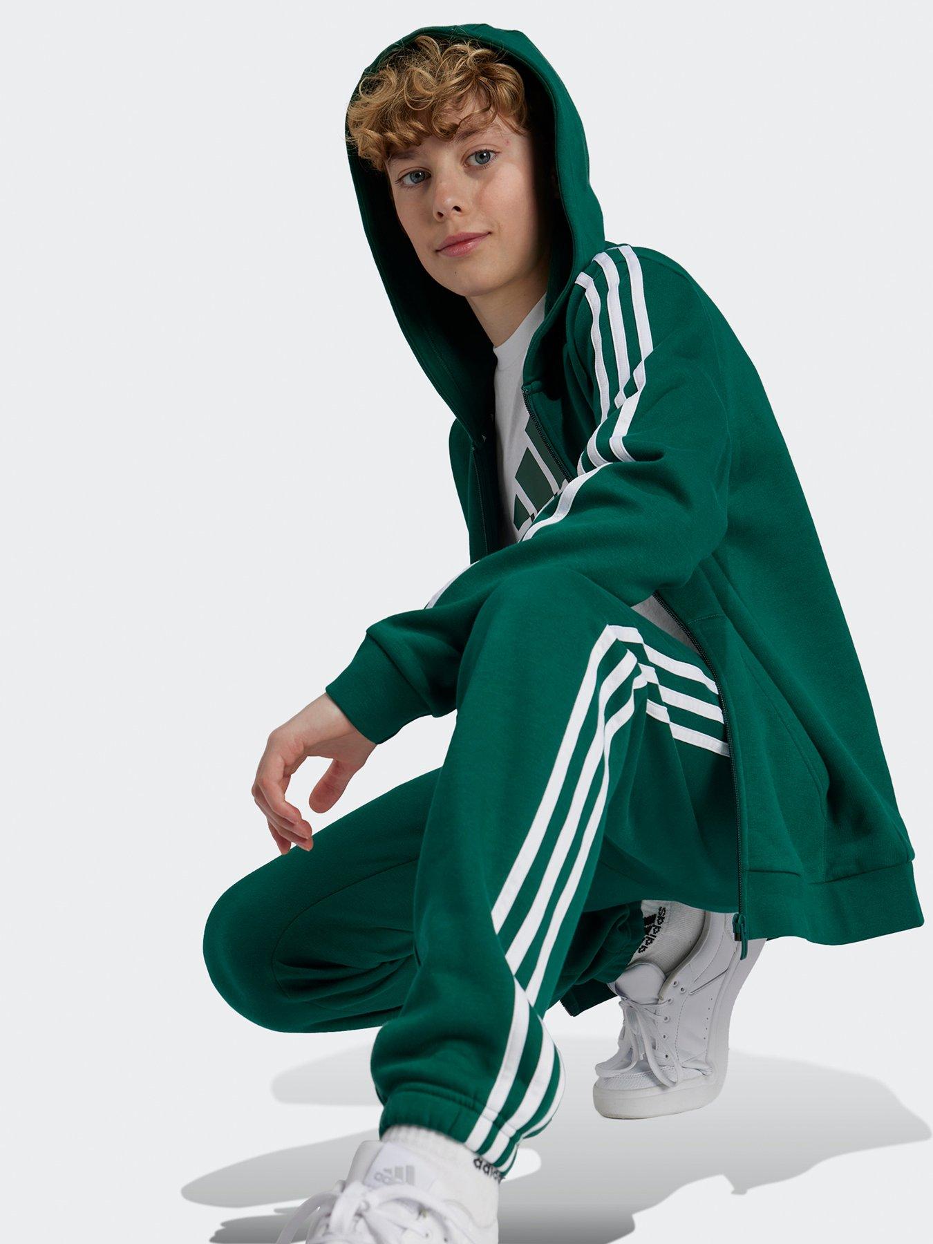 adidas-sportswear-junior-boys-essentials-3-stripe-full-zip-hoodie-greenstillFront