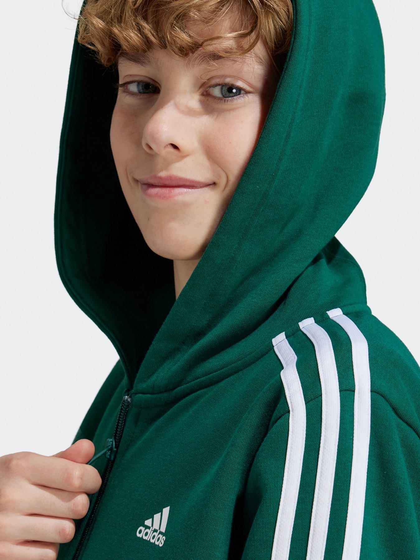 adidas-sportswear-junior-boys-essentials-3-stripe-full-zip-hoodie-greenoutfit