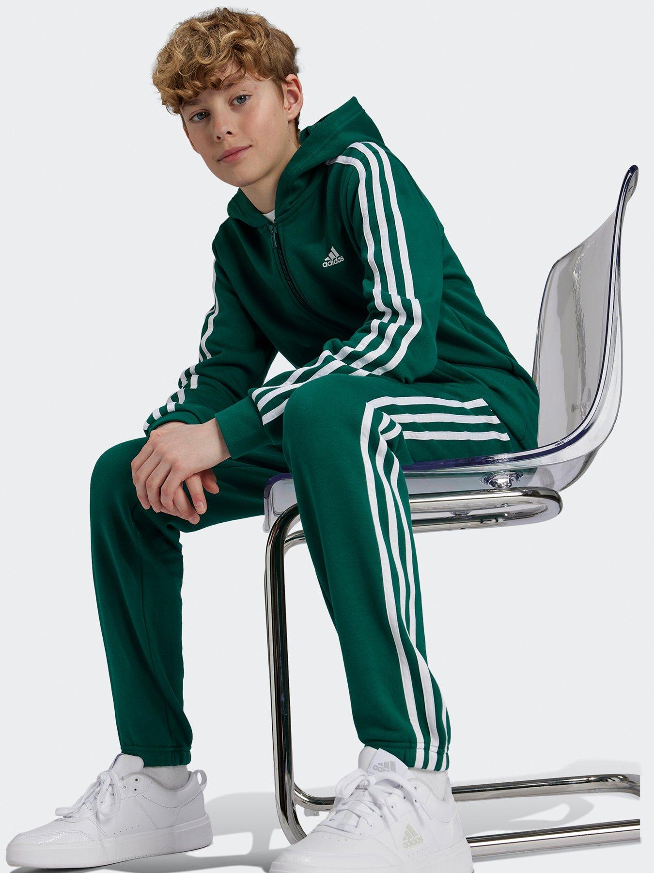 adidas-sportswear-junior-boys-essentials-3-stripe-fleece-pant-greenstillFront