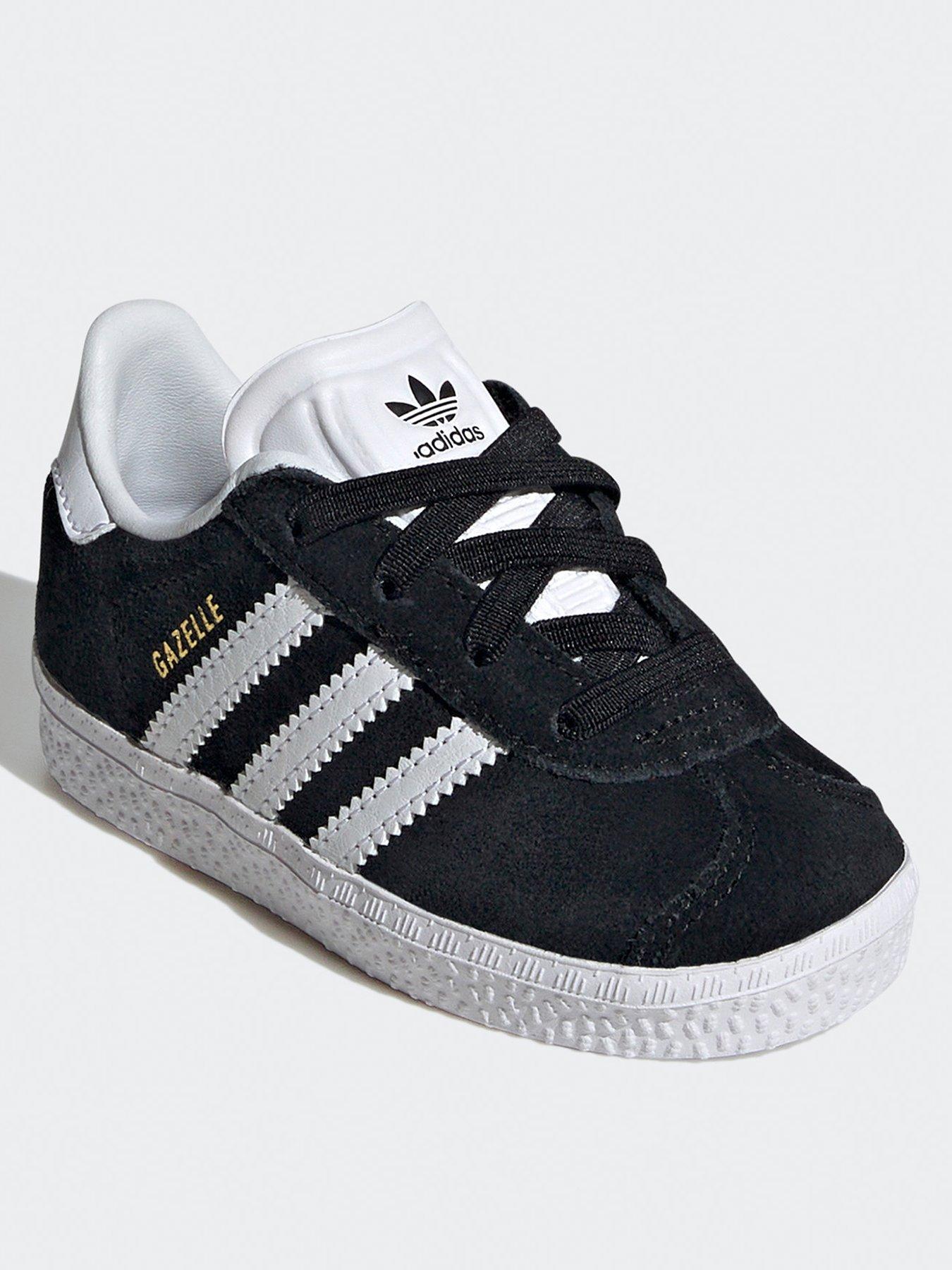 adidas-originals-unisex-infant-gazelle-elastic-trainers-blackwhitestillFront