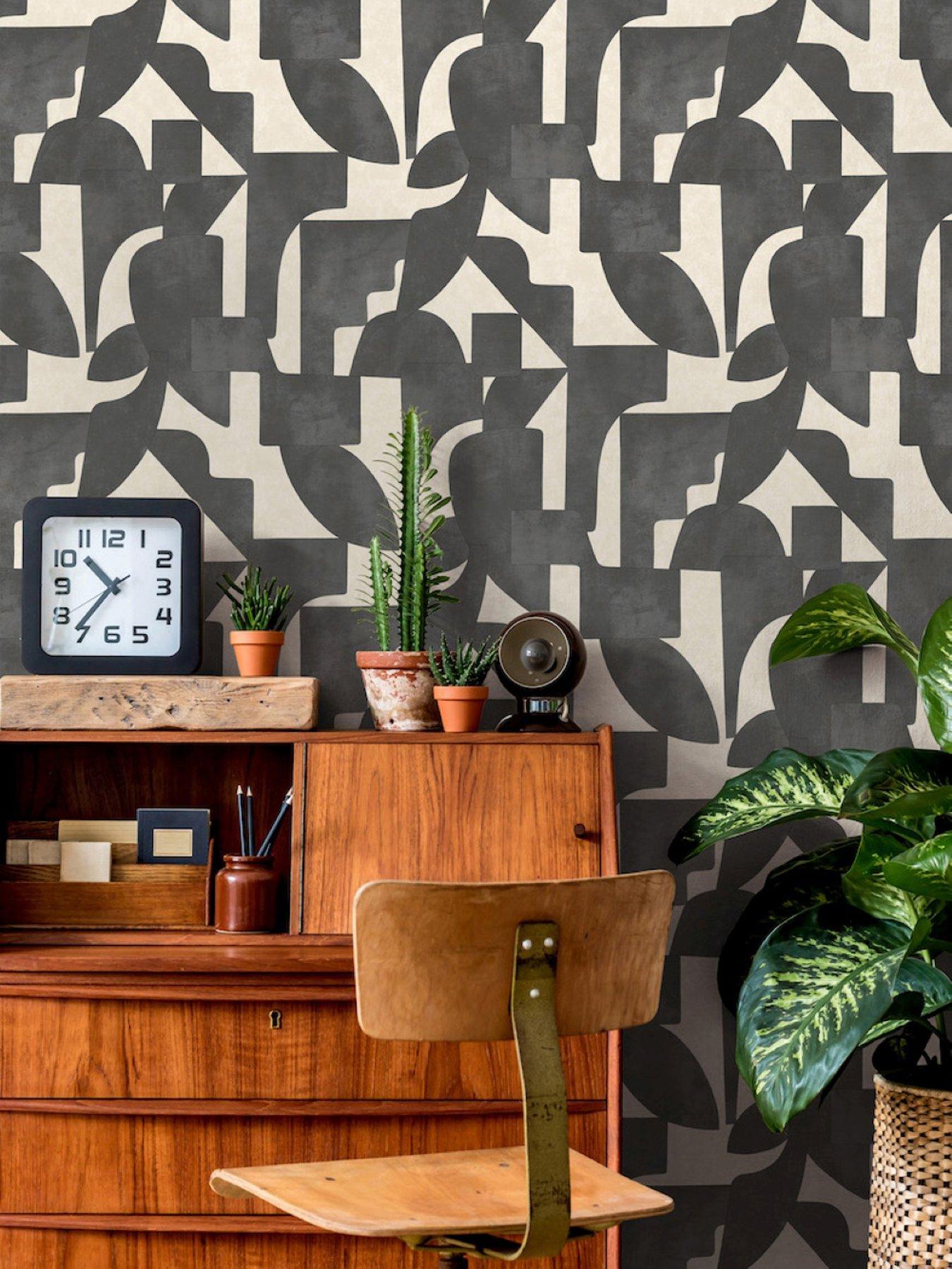 Image 1 of 6 of Holden Decor Abstract Angles Cream and Charcoal Wallpaper