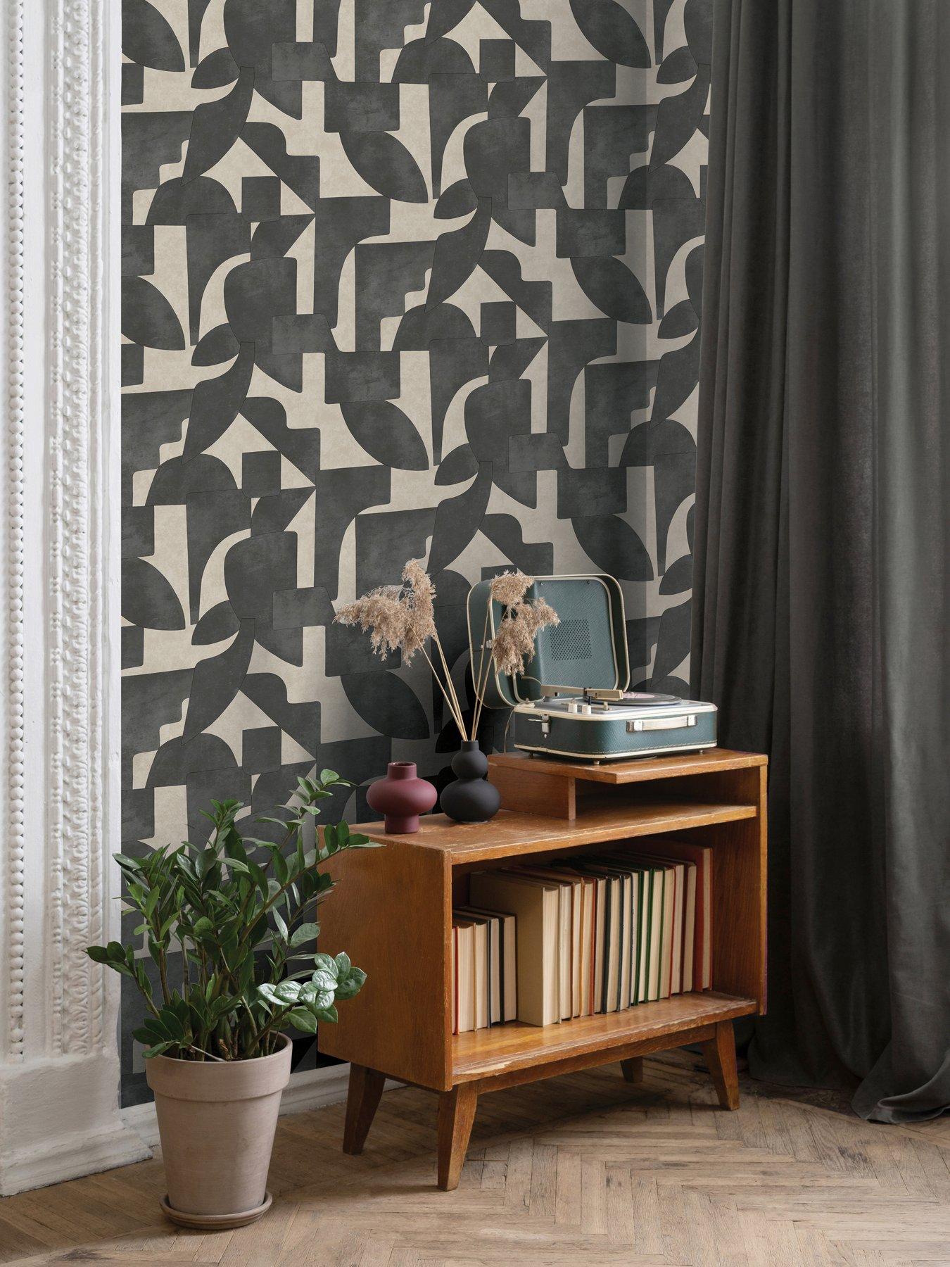 Image 4 of 6 of Holden Decor Abstract Angles Cream and Charcoal Wallpaper