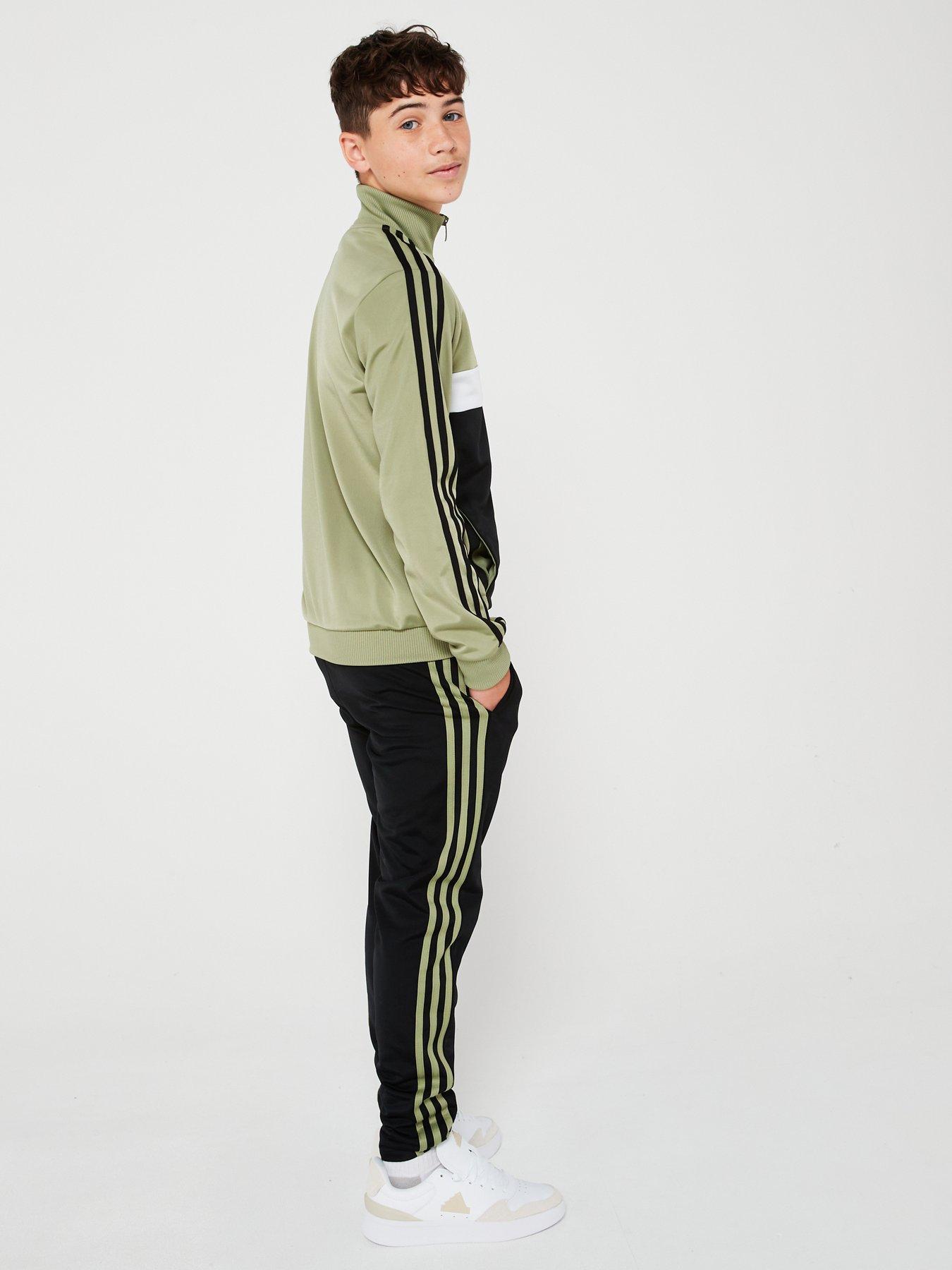 adidas-sportswear-junior-unisex-3-stripe-tiberio-tracksuit-blackgreenstillFront