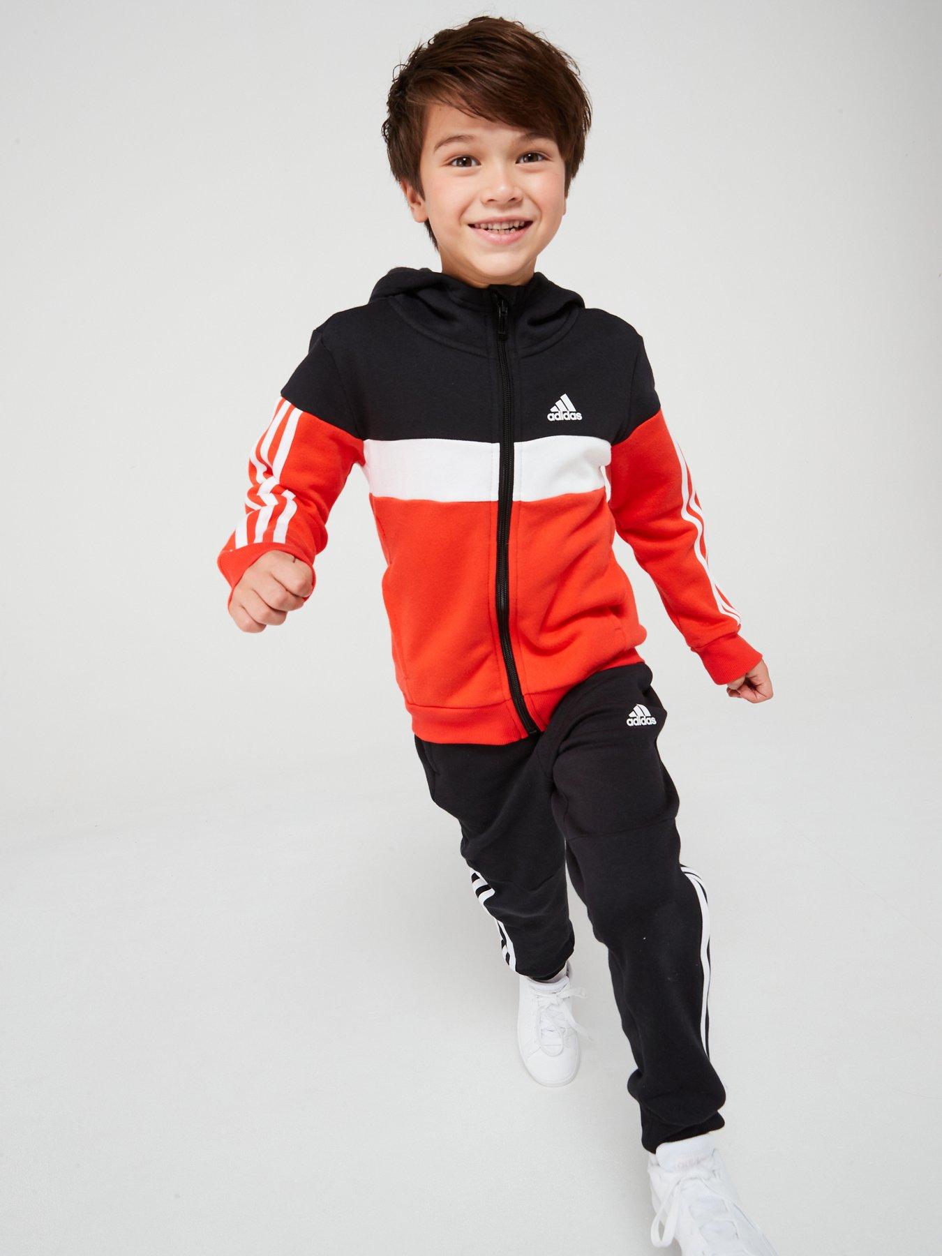 Kids Unisex Essentials 3 Stripe Tracksuit Black red