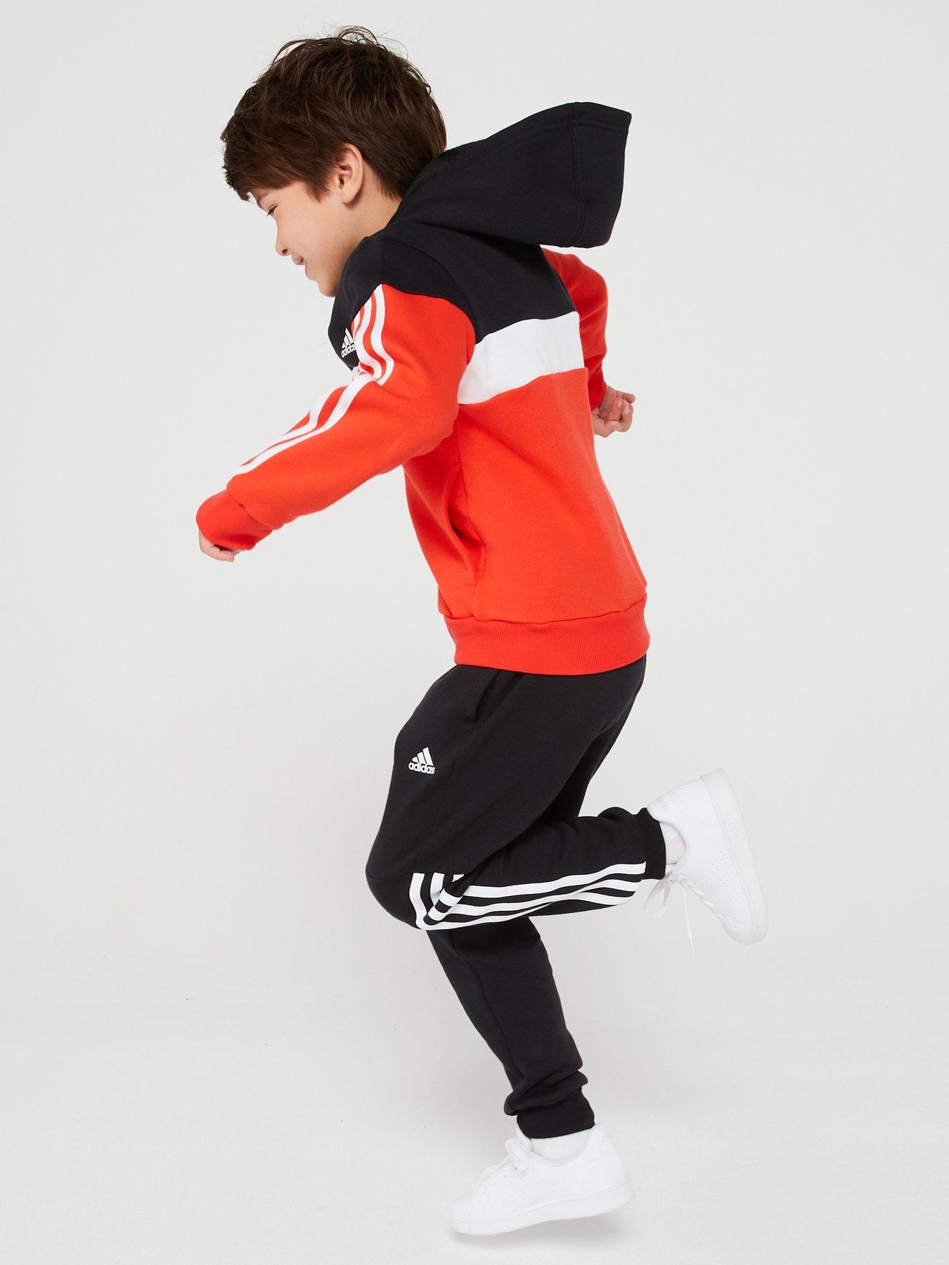 adidas-sportswear-kids-unisex-essentials-3-stripe-tracksuit-blackredstillFront