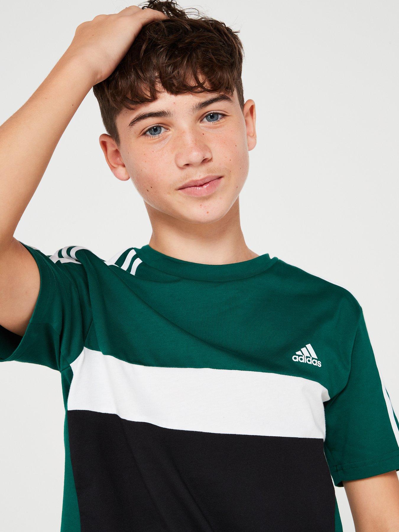 adidas-sportswear-older-unisex-3-stripe-tiberio-short-sleevenbspt-shirtnbsp--greenblackoutfit