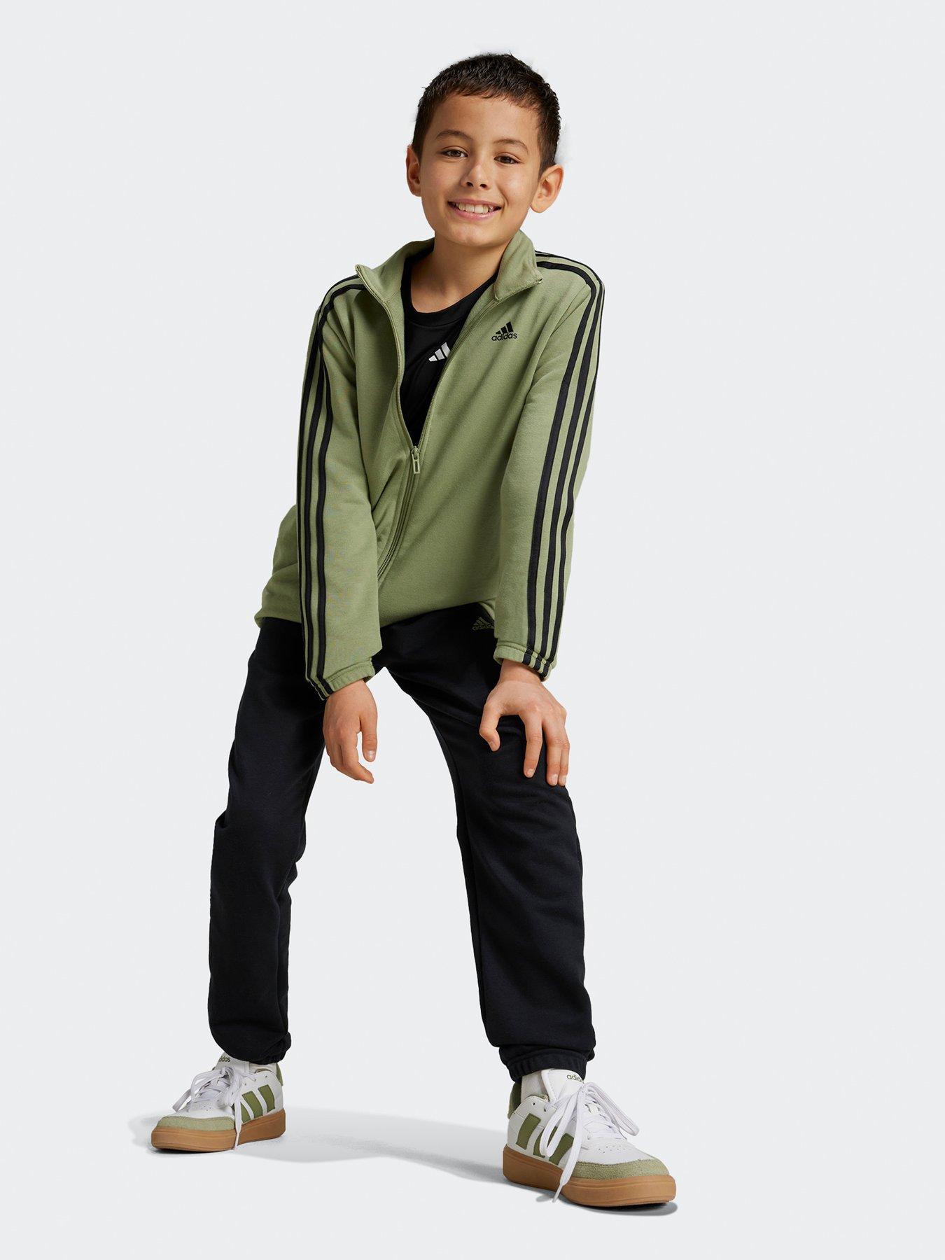 adidas-sportswear-junior-boys-essentials-tracksuit-blackgreenstillFront