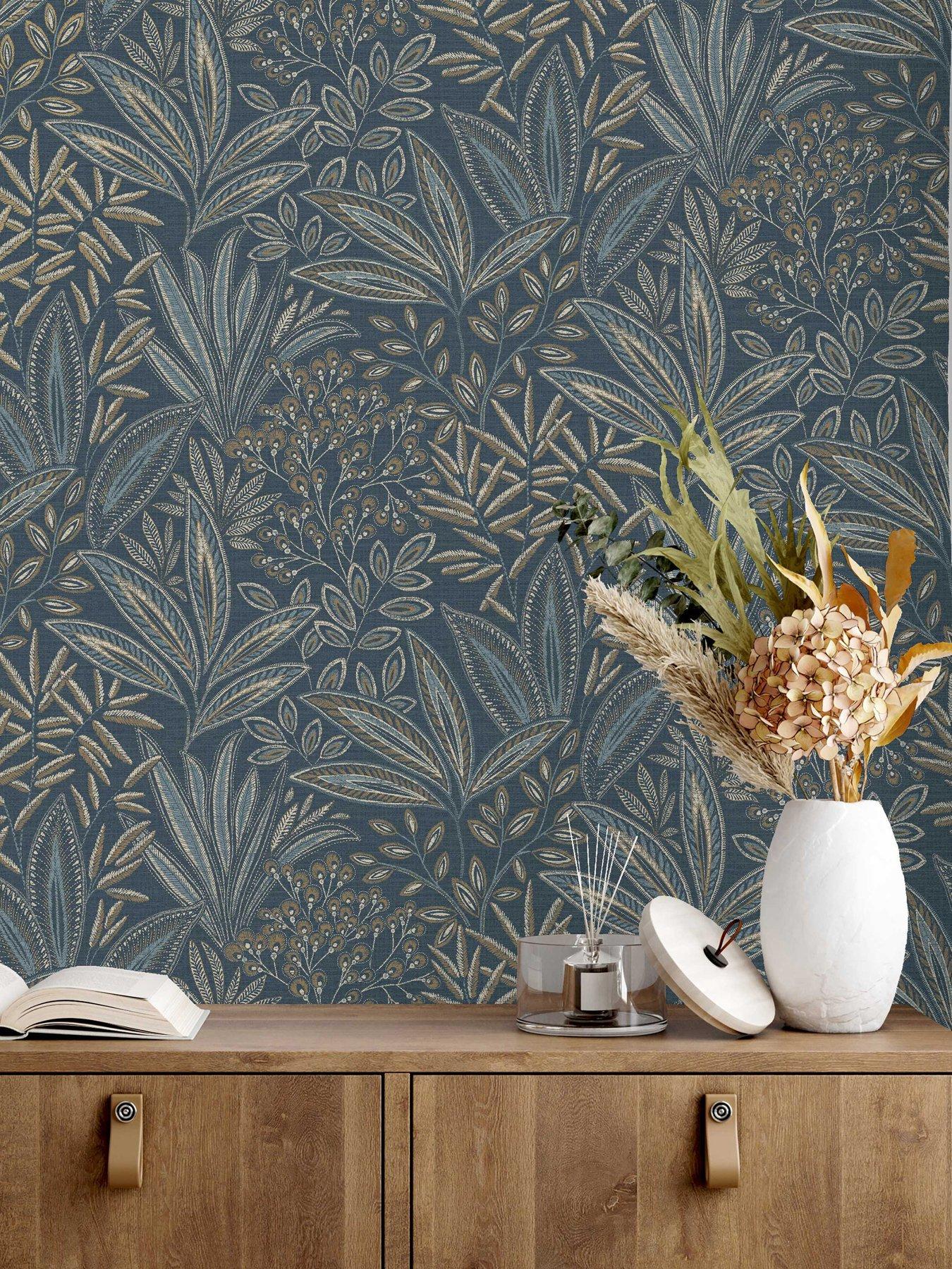 crown-sahara-leaf-navy-wallpaperdetail