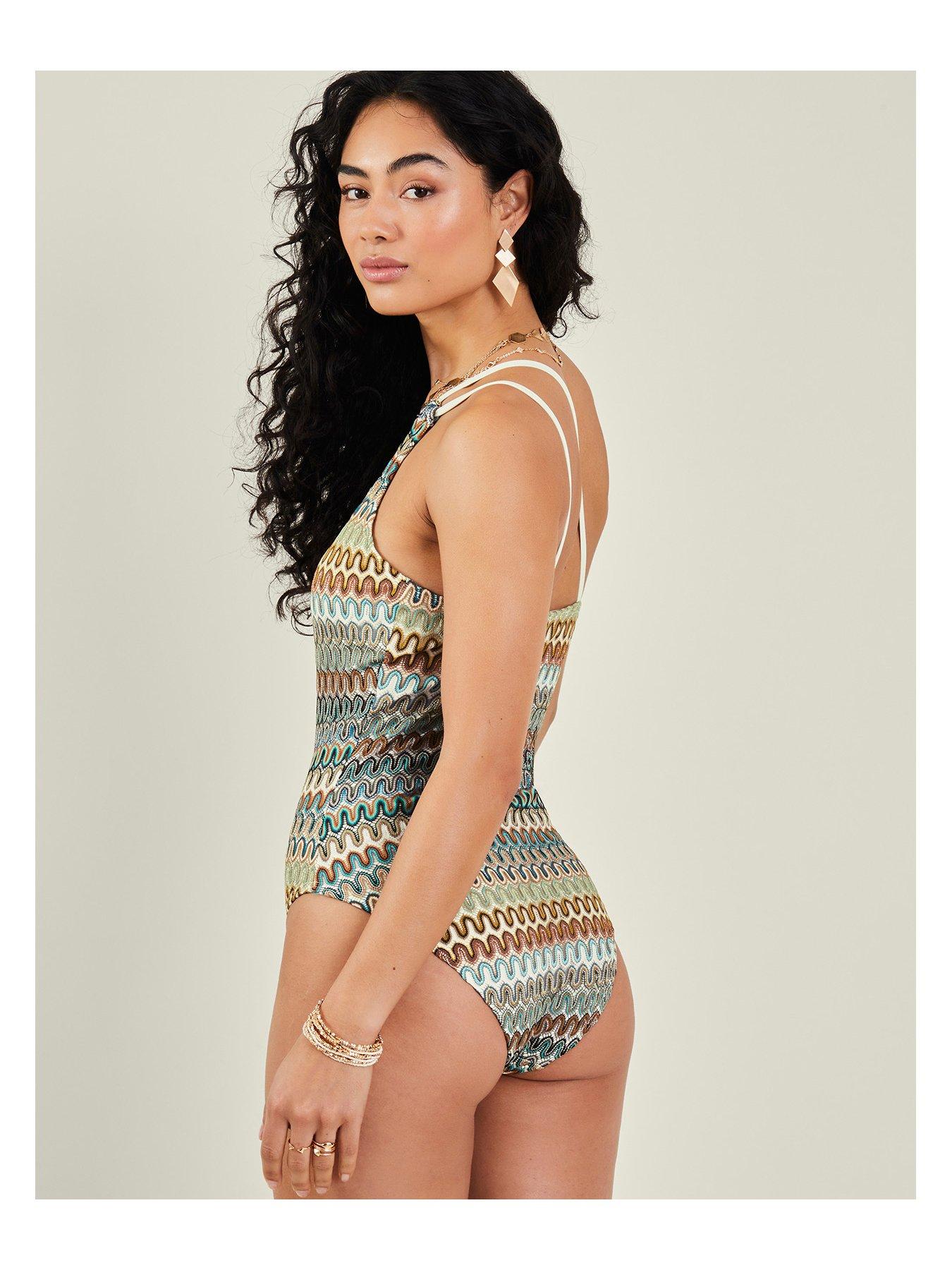 Image 2 of 4 of Accessorize Crochet One Shoulder Swimsuit - Natural