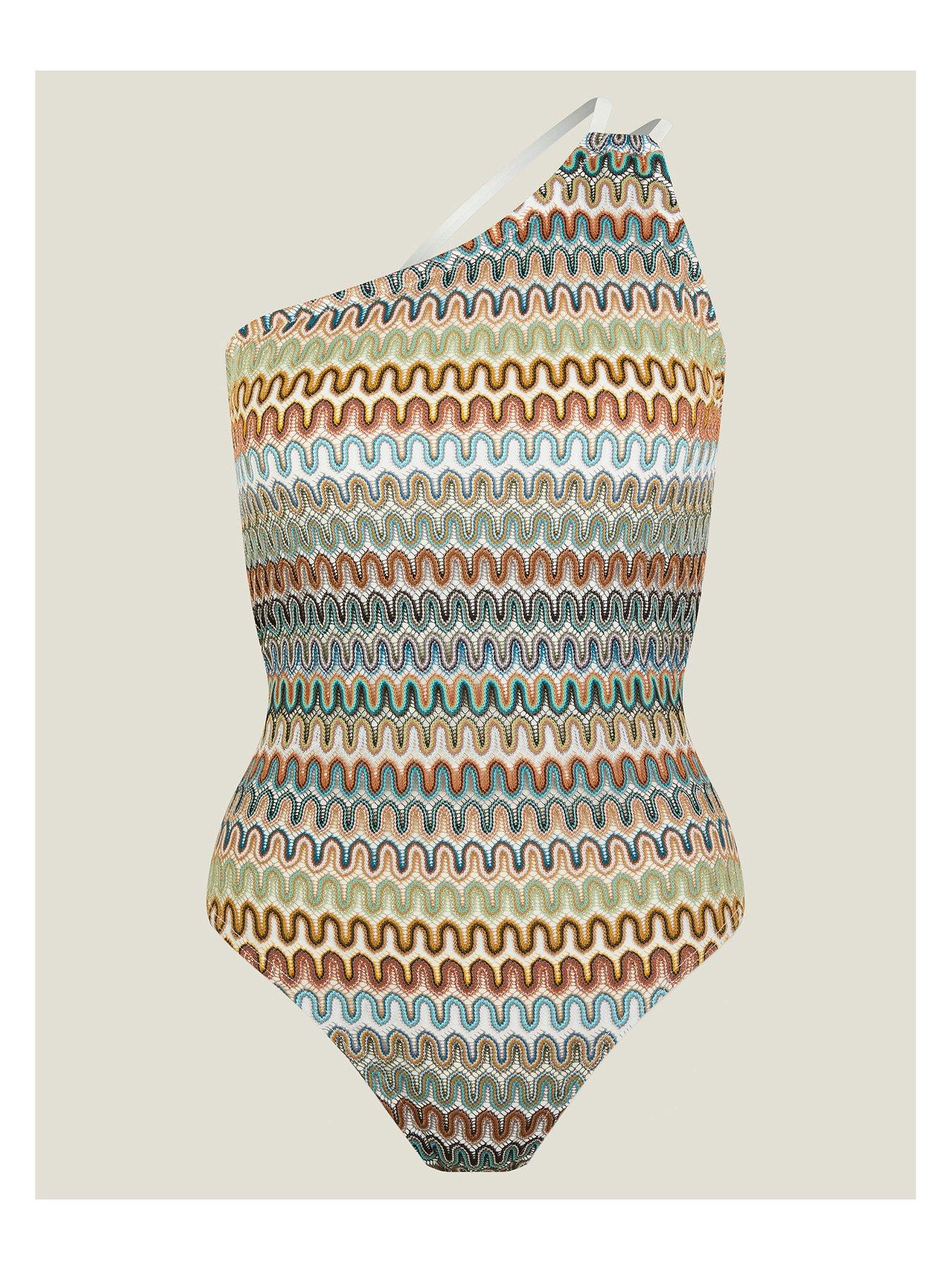 Image 3 of 4 of Accessorize Crochet One Shoulder Swimsuit - Natural