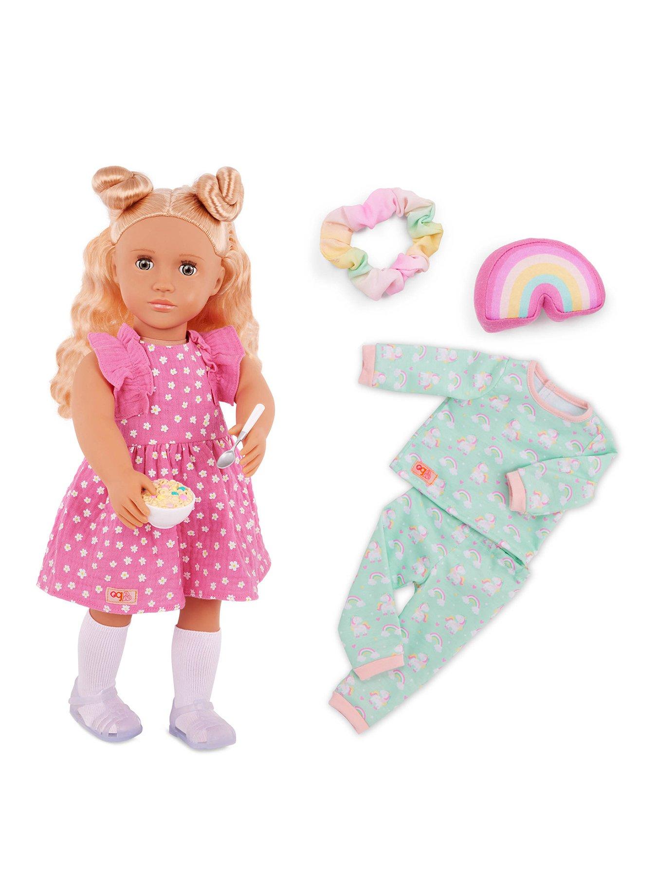 our-generation-gillian-46-cm-doll-with-pink-dress-rainbow-pajama-outfitfront