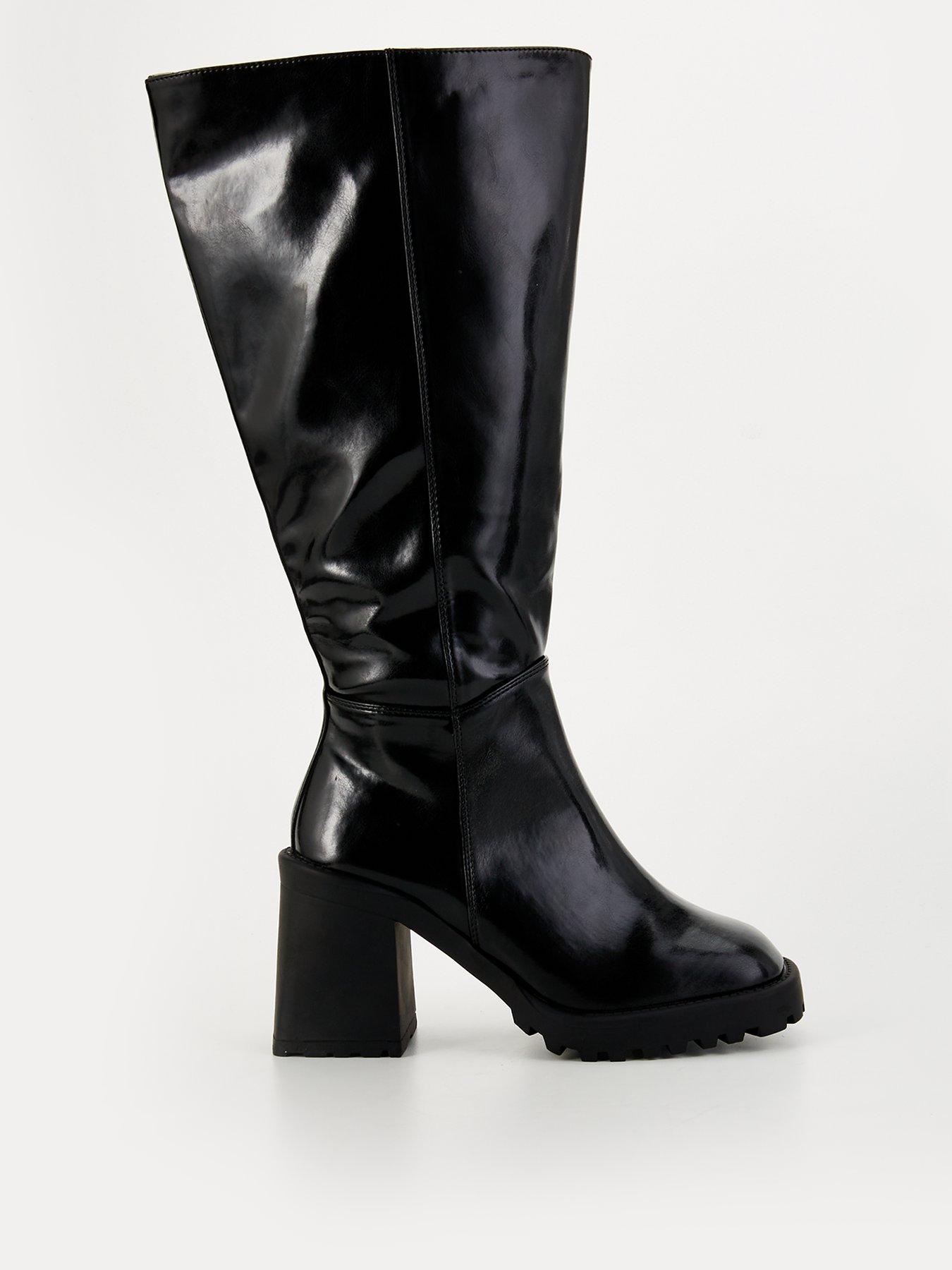 Ladies wide fit black knee high boots best sale