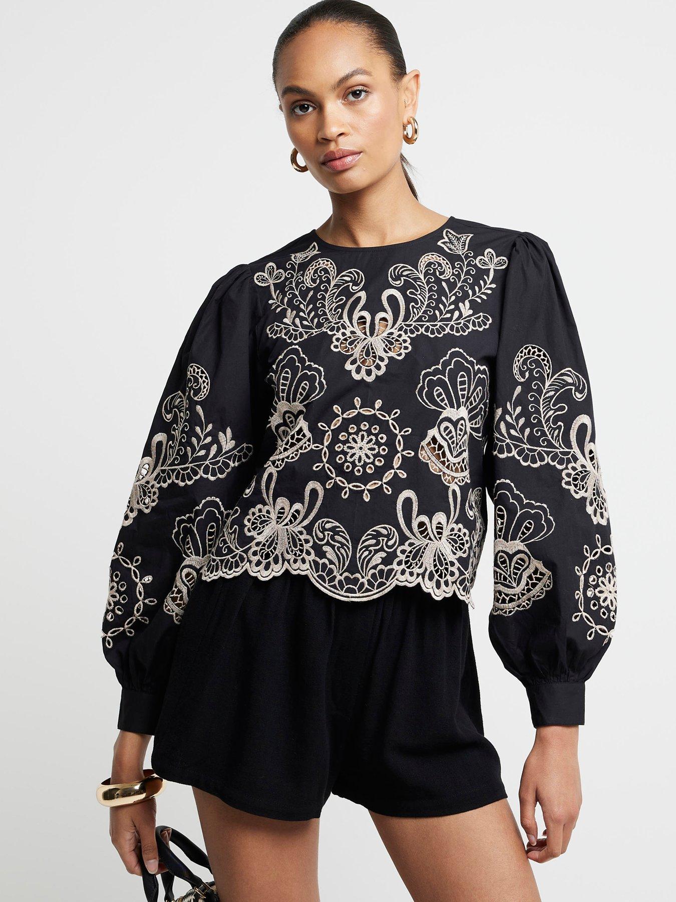 river-island-floral-cutwork-top-blackfront