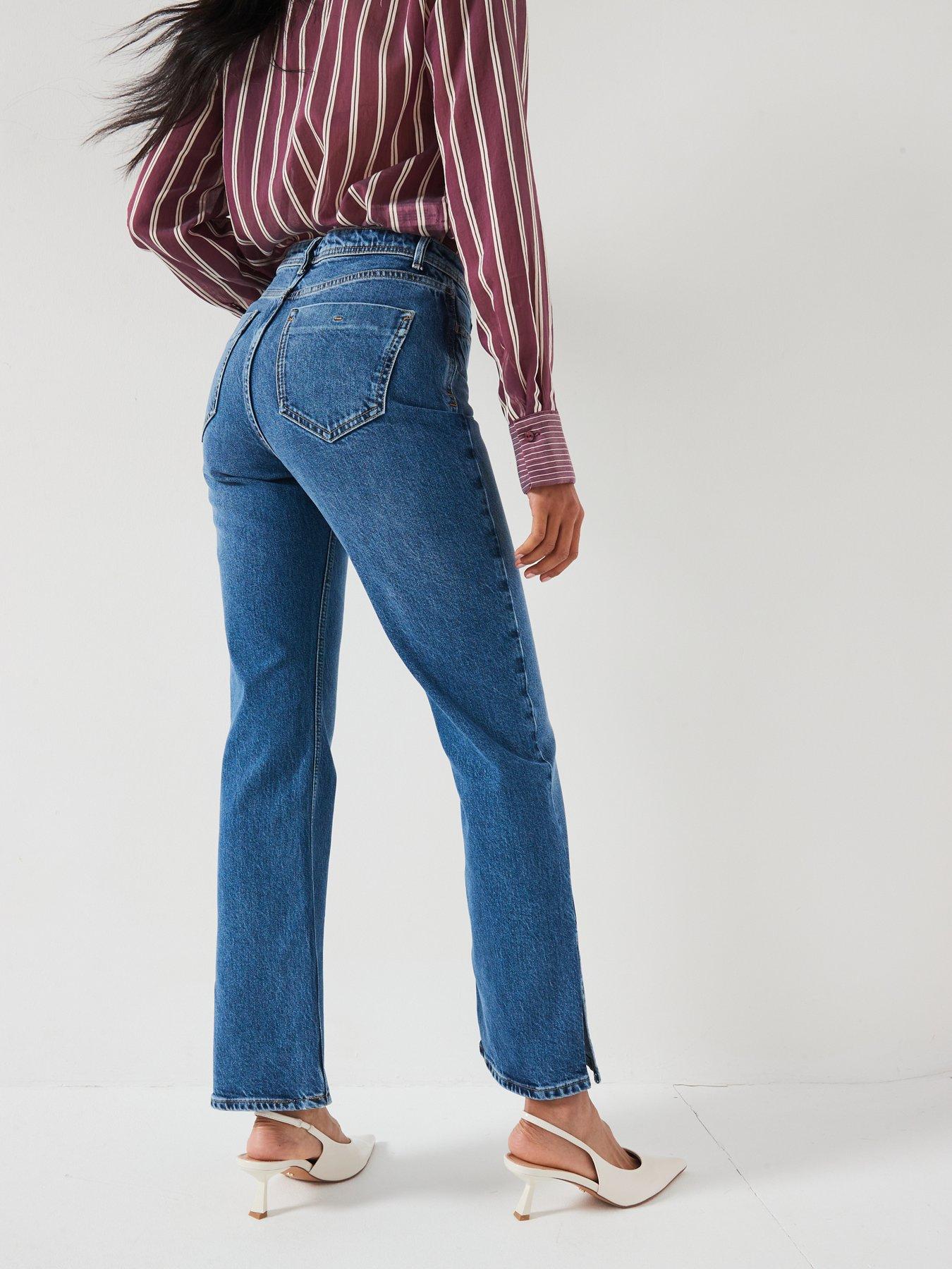 Image 2 of 6 of V by Very Split Hem Straight Leg Jeans - Midi Wash