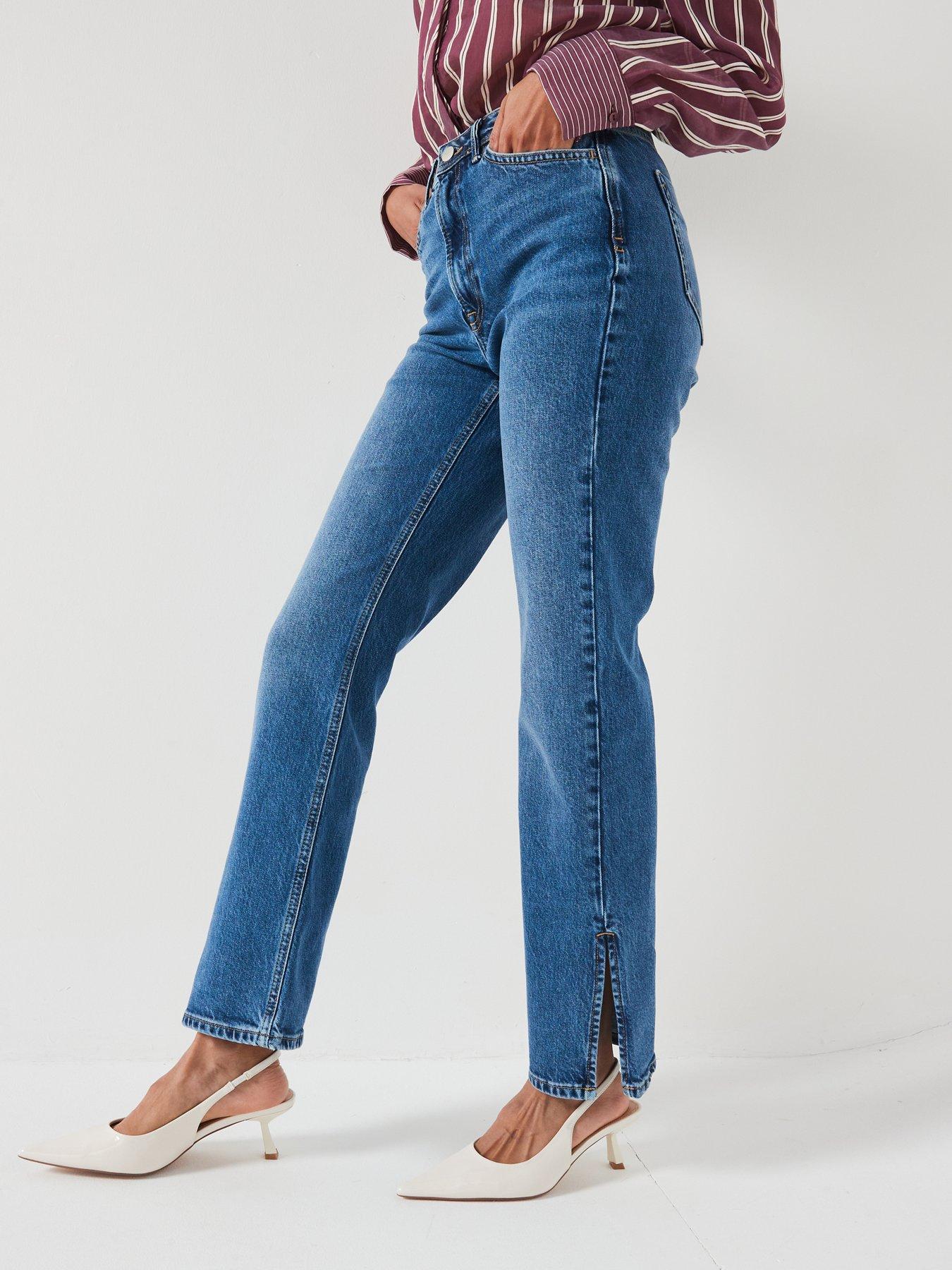 Image 5 of 6 of V by Very Split Hem Straight Leg Jeans - Midi Wash