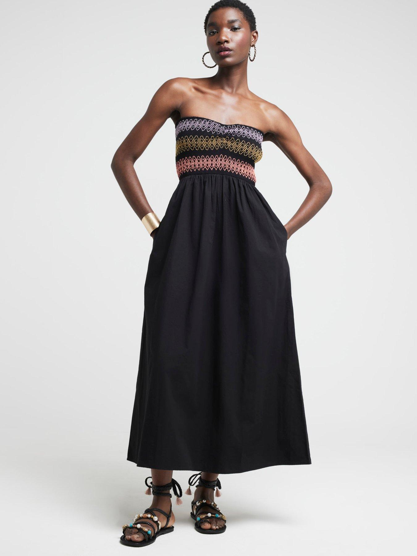 river-island-bandeau-shirred-contrast-midi-dress-blackback