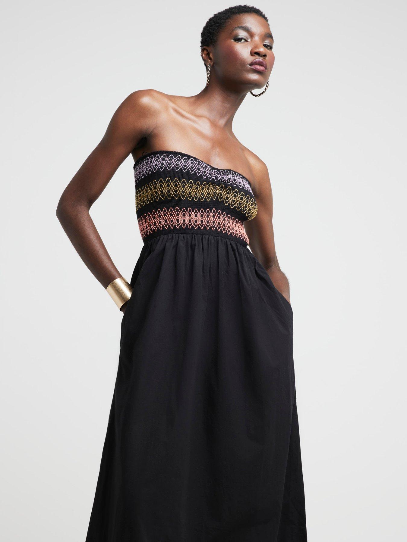 river-island-bandeau-shirred-contrast-midi-dress-blackoutfit