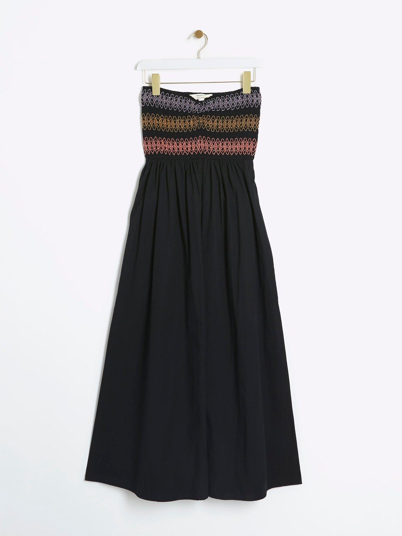 river-island-bandeau-shirred-contrast-midi-dress-blackdetail