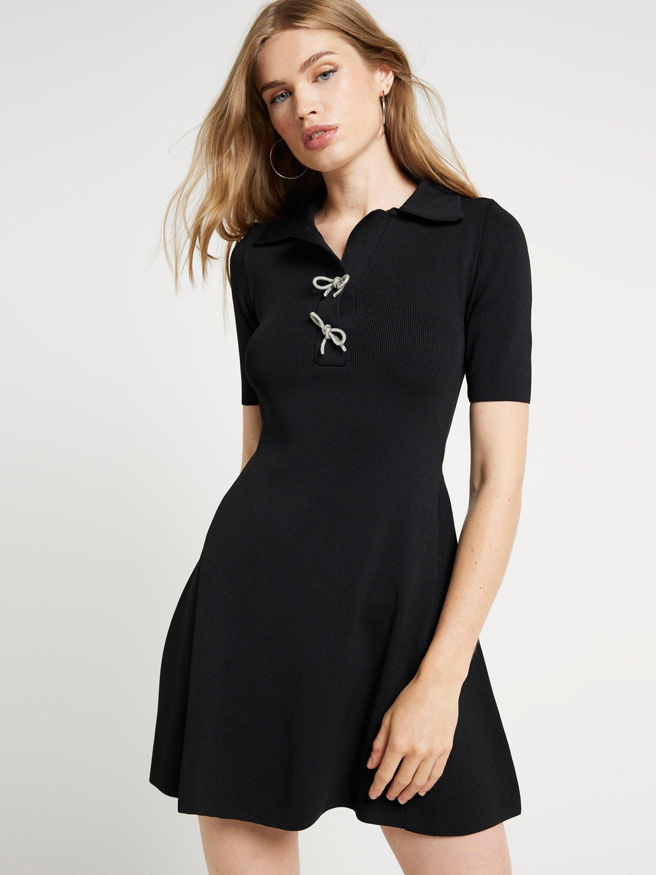 river-island-bow-detail-polo-dress-black