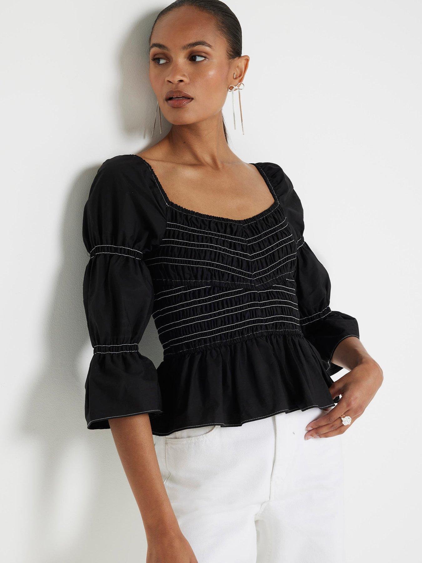 river-island-shirred-detail-top-black